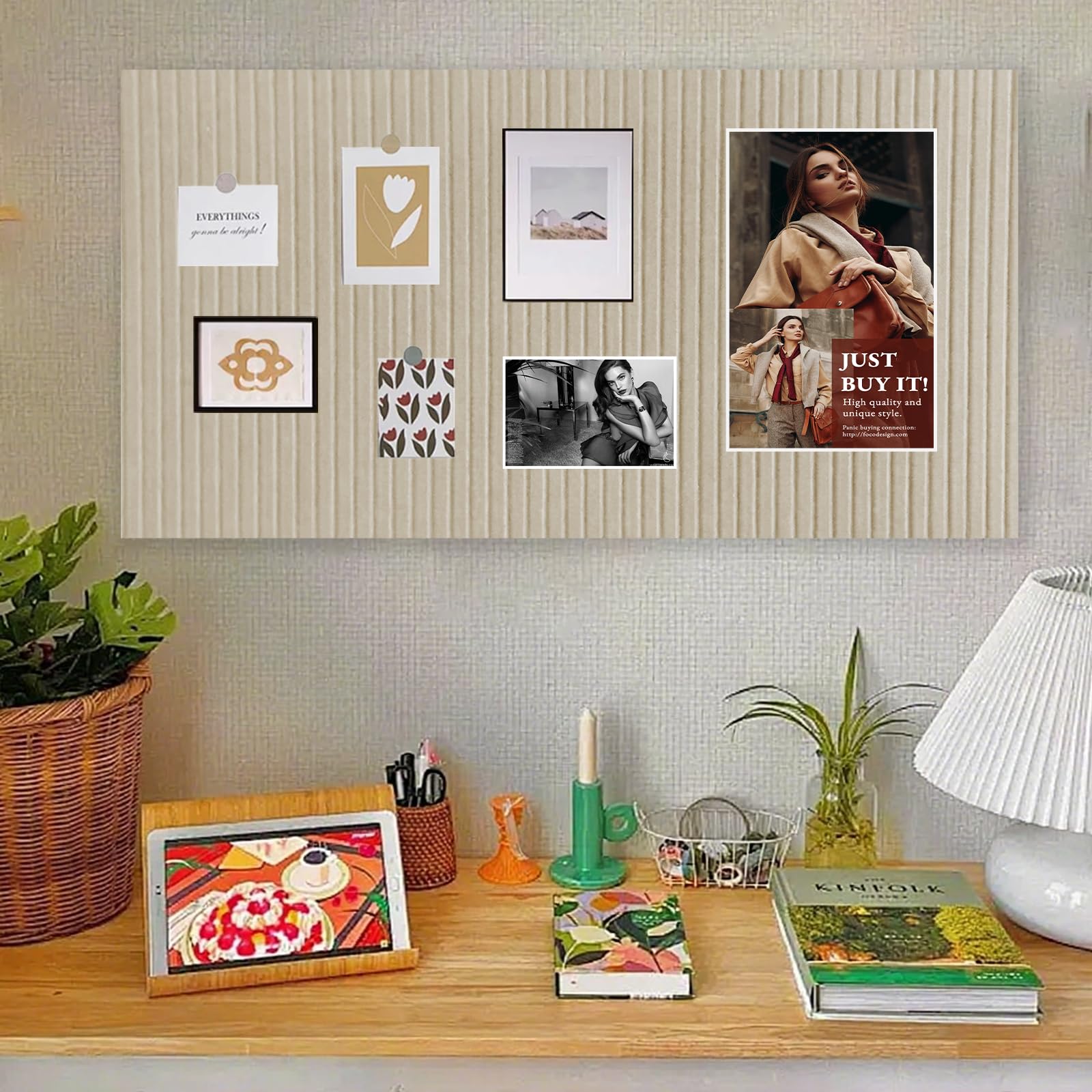 Duża filcowa tablica do przypinania, samoprzylepna, 90 x 60 cm – dekoracyjna tablica do przypinania z filcu z 35 pinezkami o grubości 0,9 cm, nowoczesna tablica do przypinania bez wiercenia, nadaje