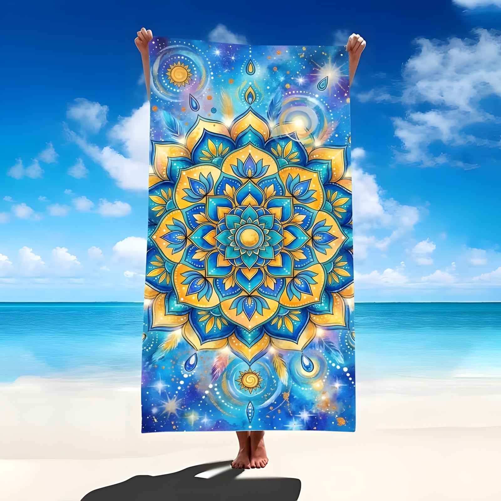 YZQGLHP Datura Microfibre Beach Towel Ethnic Style Beach Bath Towel Quick Drying, Lightweight, Sand-Free, Durable, for Pool, Gym, Camping, Travel Towel 70x130cm
