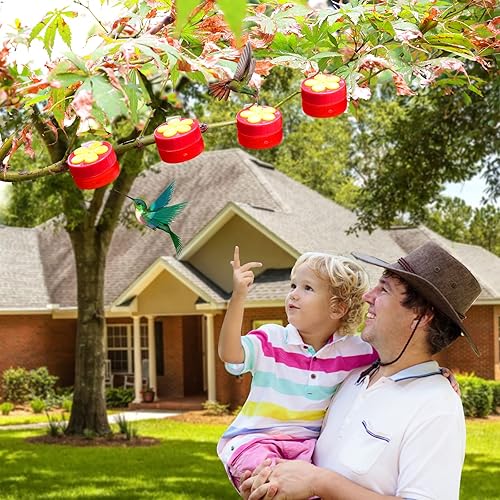 Miniatura 7 de Comedero de mano para colibríes con clips, paquete de 4 comederos rojos para pájaros salvajes con cepillo de limpieza, embudo de botella para ramas