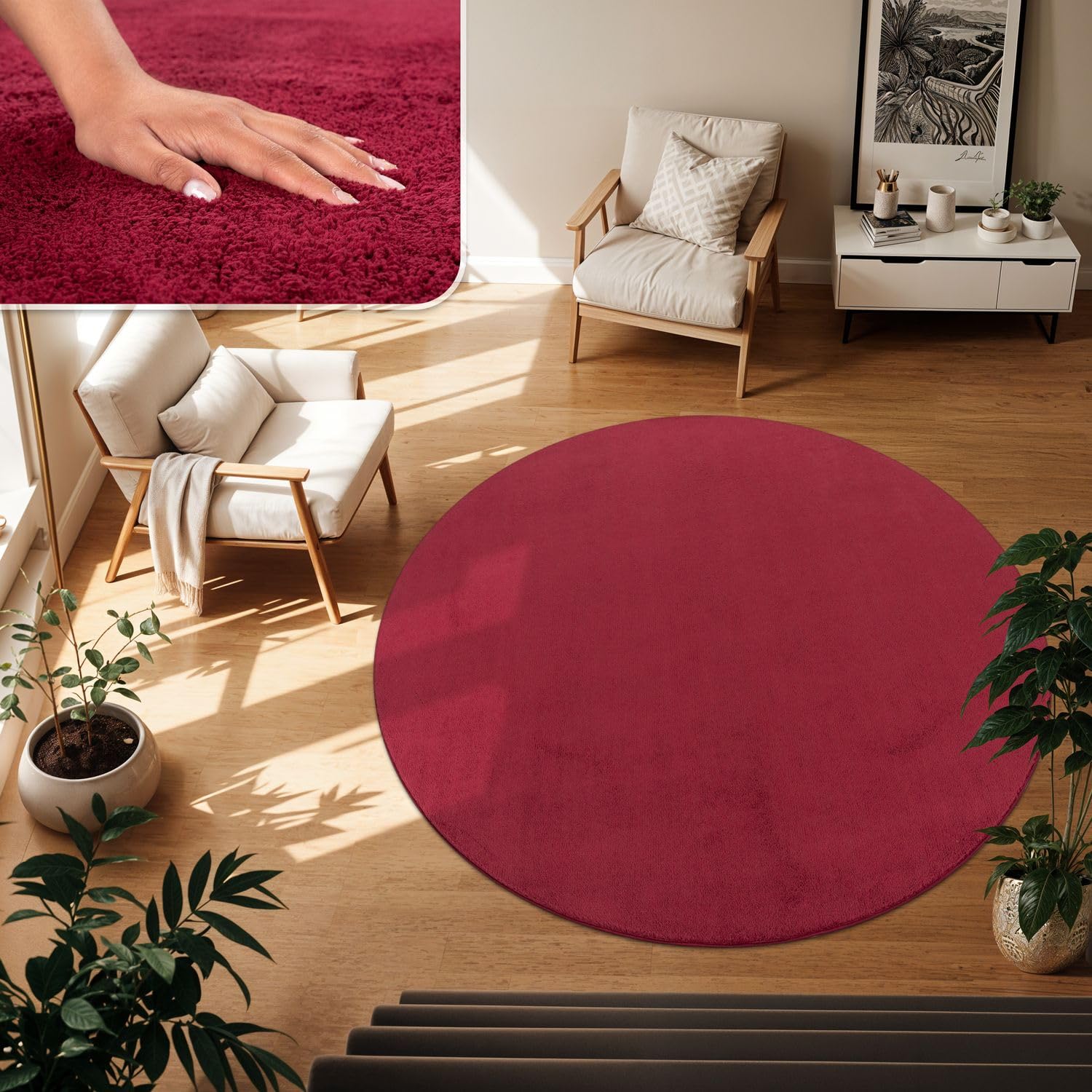 TT Home Wohnzimmer Teppich Kurzflor Anti-Rutsch Rückseite Unifarben Modern Waschbar