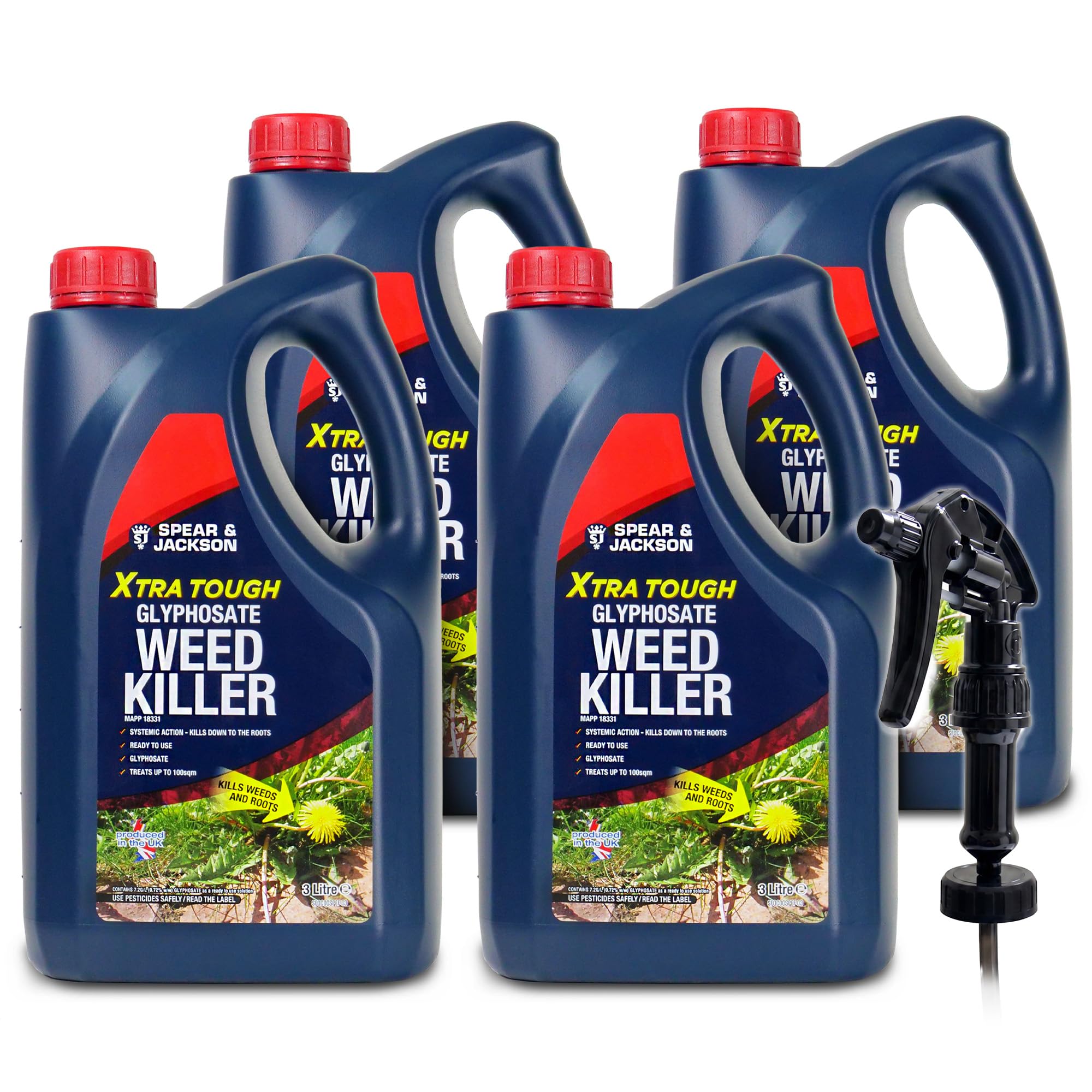 Jarder Glyphosate Xtra Tough Weed Killer - Kills Weeds at the Roots - Ready to Use Strong Formula 1/3L (4, 3L)