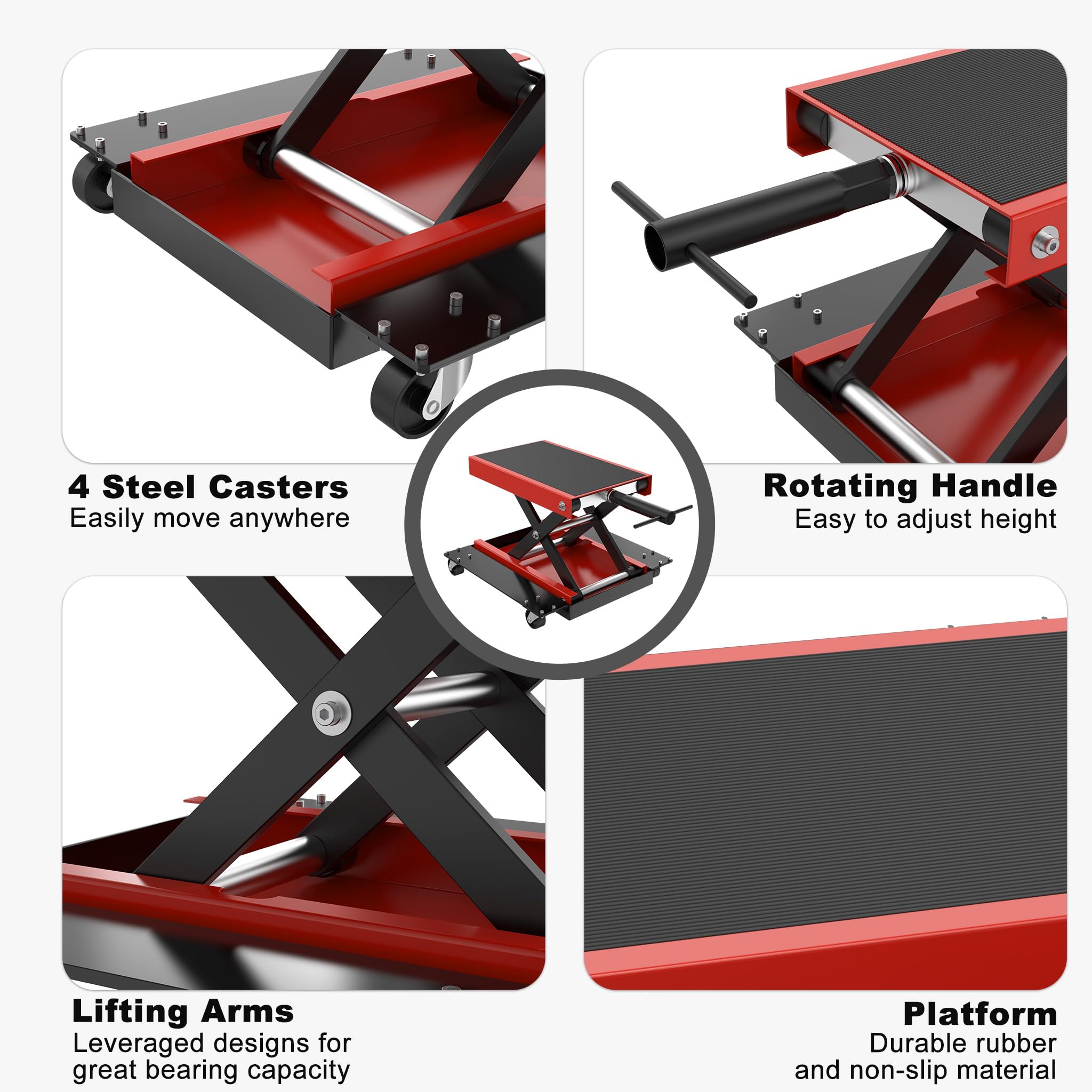 ACXIN Motorradhebebühne mit Rollen Rangierhilfe, bis 500 kg, höhenverstellbarer Motorradheber, für Wartung von Motorrad, ATV & Quad, Garage & Außenbereiche geeignet