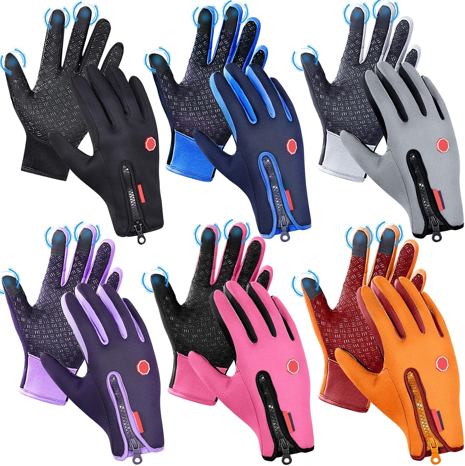 Zhanmai 3/6 Pairs Outdoor Winter Touchscreen Gloves Windproof Waterproof Thermal Gloves for Running Hiking for Men Women