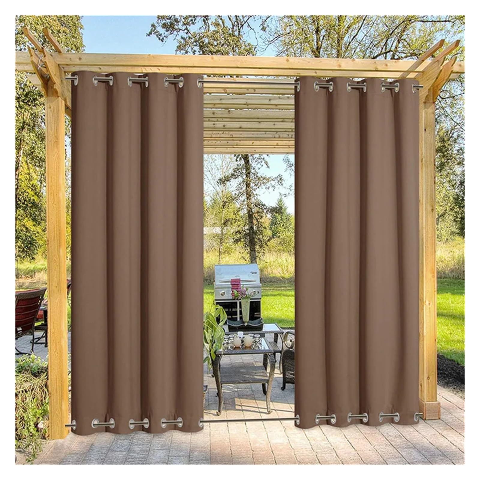 HELCEKOU Outdoor Pergola Curtains - Blackout Privacy for Gazebo & Patio Light Coffee 200x250cm 1pc Weather-Resistant Stylish Décor.