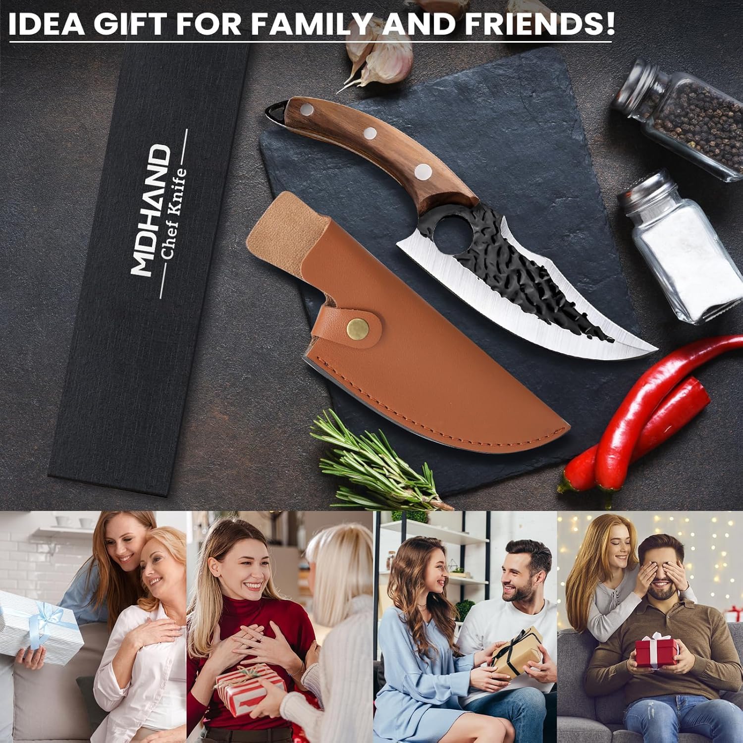 MDHAND Chef Knife - Hand Forged Butcher Knives with Sheath & Gift Box, High Carbon Steel Viking Knives, Meat Cutting Knife for Kitchen, Japanese Chef Knives for Camping, Outdoor, BBQ, Gifts for Men - Image 7