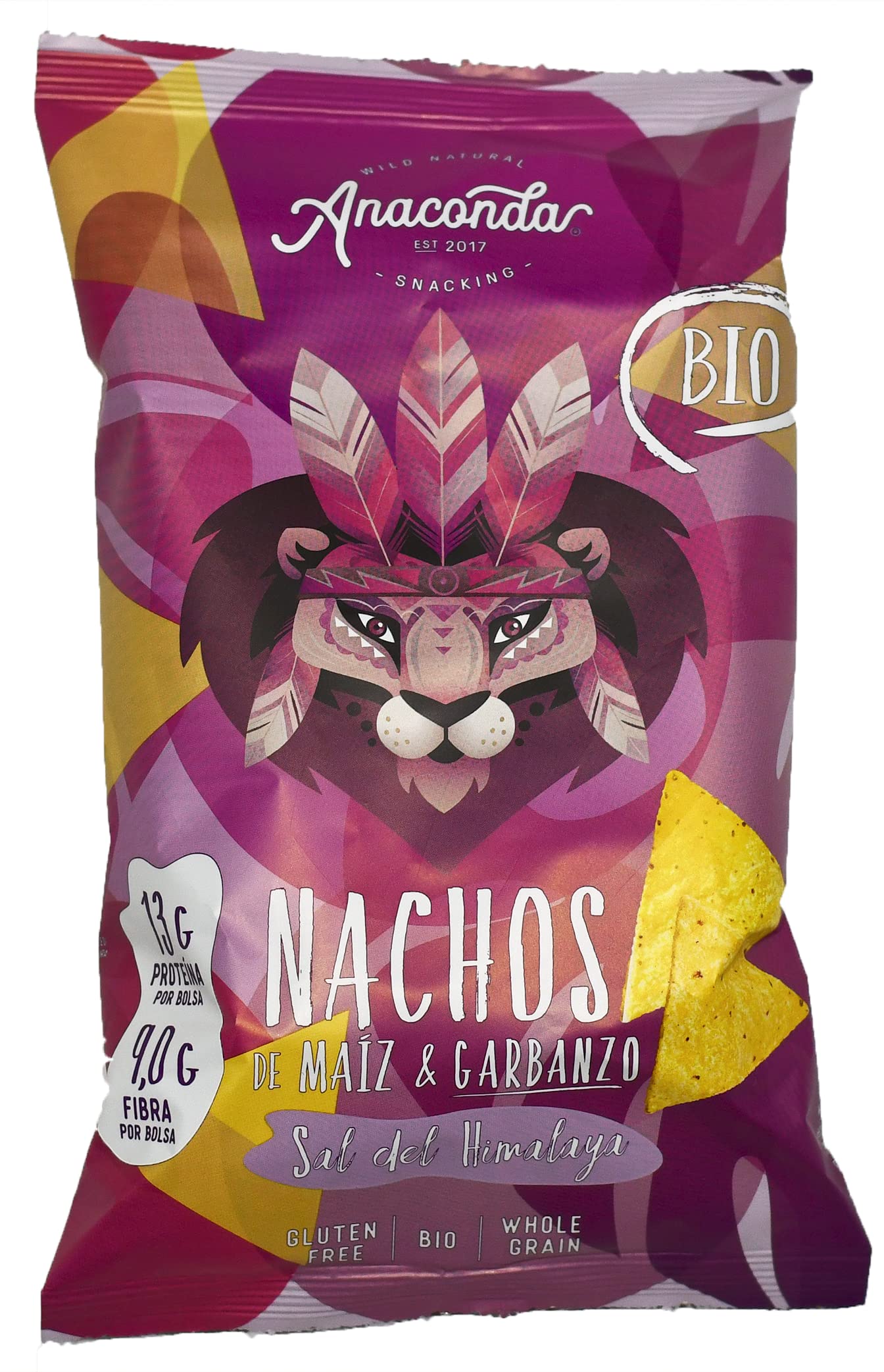 Anaconda Foods - Pack de 5 bolsas de Nachos de Maíz y Garbanzos Bio Orgánico de Grano Entero con Sal del Himalaya - Plant Based - Formato: 5 Bolsas x 125g