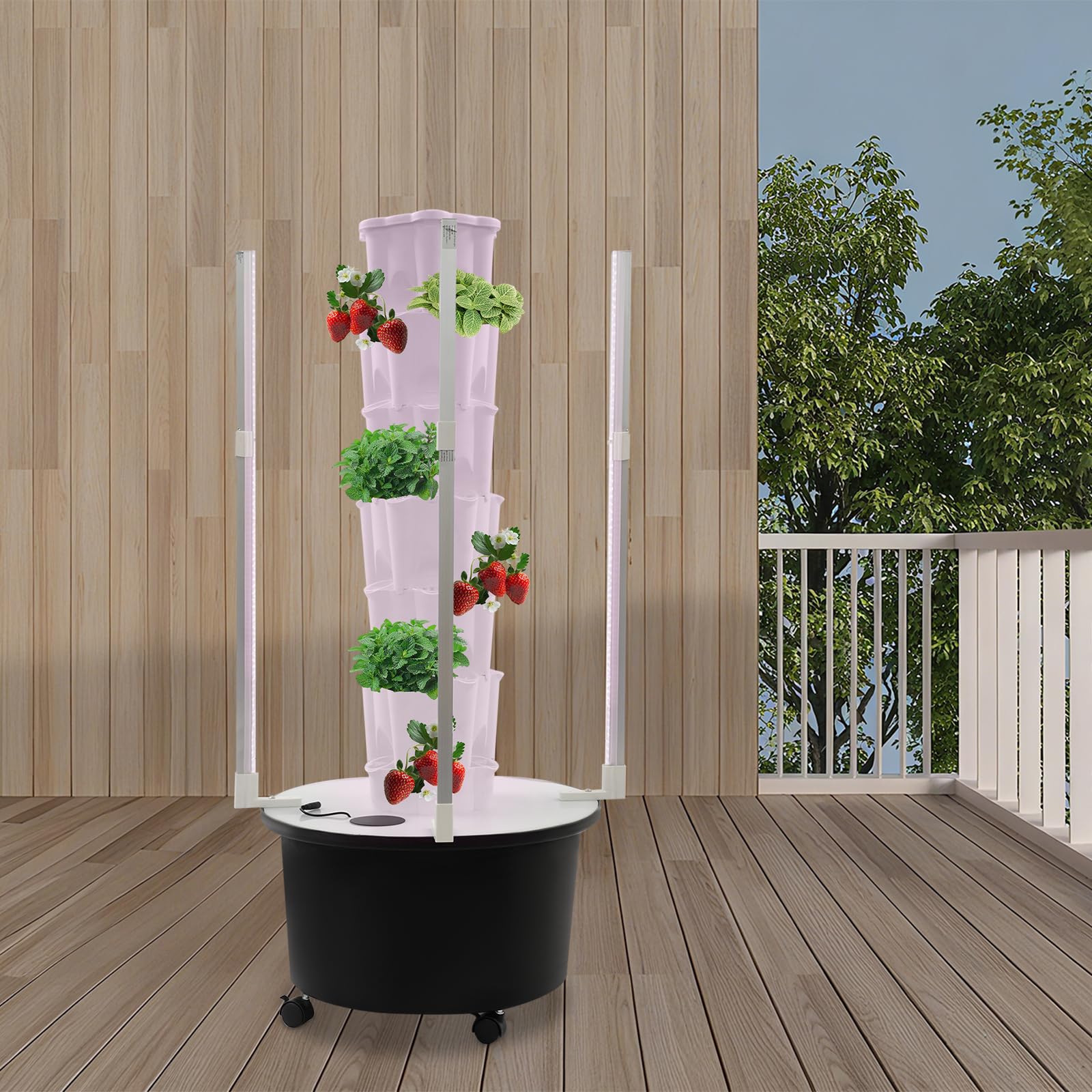 Torre idroponica, 6 piani, 36 fori per piante, sistema di coltivazione idroponico, set completo con luce a LED e pompa di irrigazione, giardino verticale mobile con ruote per erbe, insalata, fragole