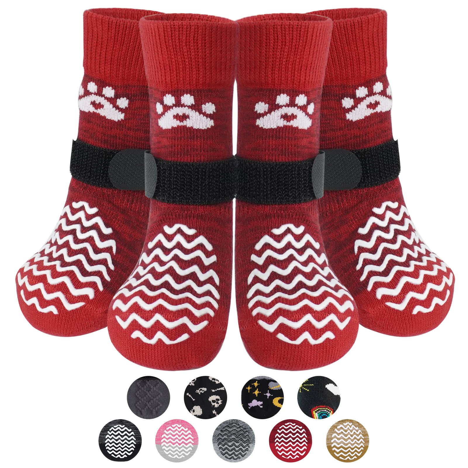PUPTECK Anti Slip Dog Socks 2 Pairs with Double Grippers for Hardwood Floors, Shoes for Hot/Cold Pavement, Boots & Paws Protectors to Prevent Licking,