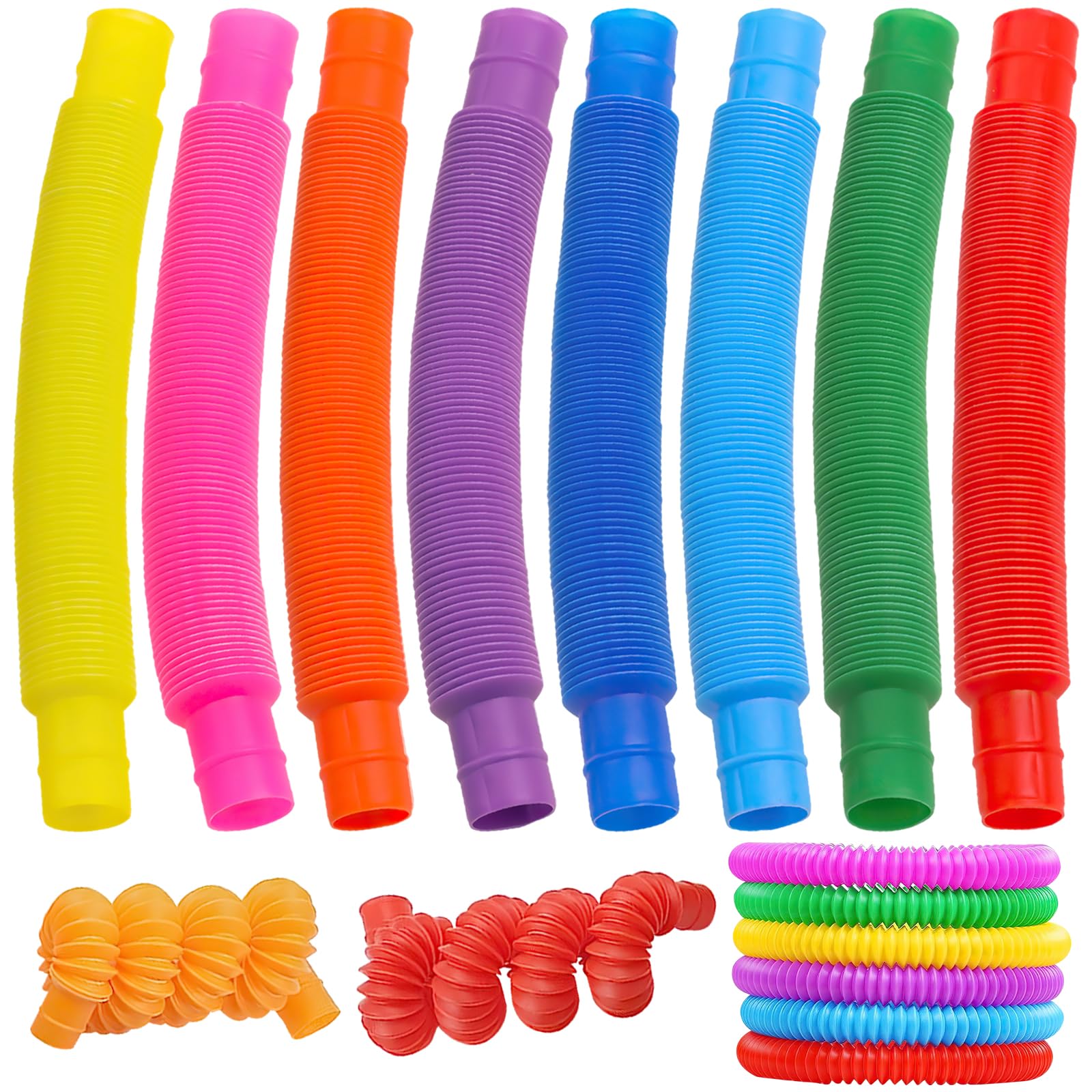 MIPIACE 16pcs Mini Pop Tubes Fidget Toy Colorful Sensory Stretch Tubes Sensory Fidget Tubes Stretchy Tubes Fidget Toys Sensory Tubes for Toddler Kids Adult Autism Stress Relief Reduce Anxiety