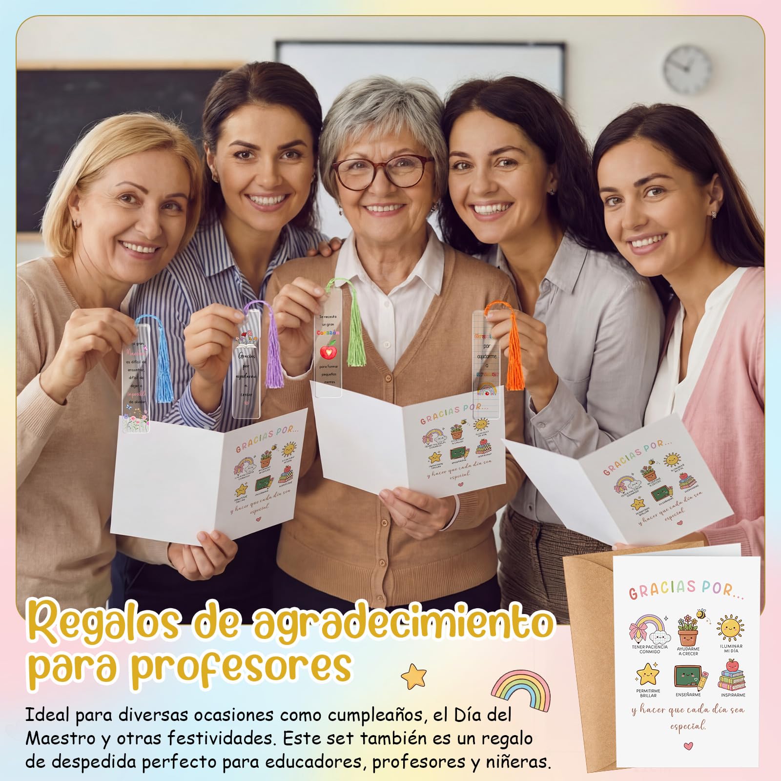 Tenare 6 Sets Regalos para Maestra Graduación Marcapáginas Profesor Tarjetas de Regalo Sobres Agradecimiento