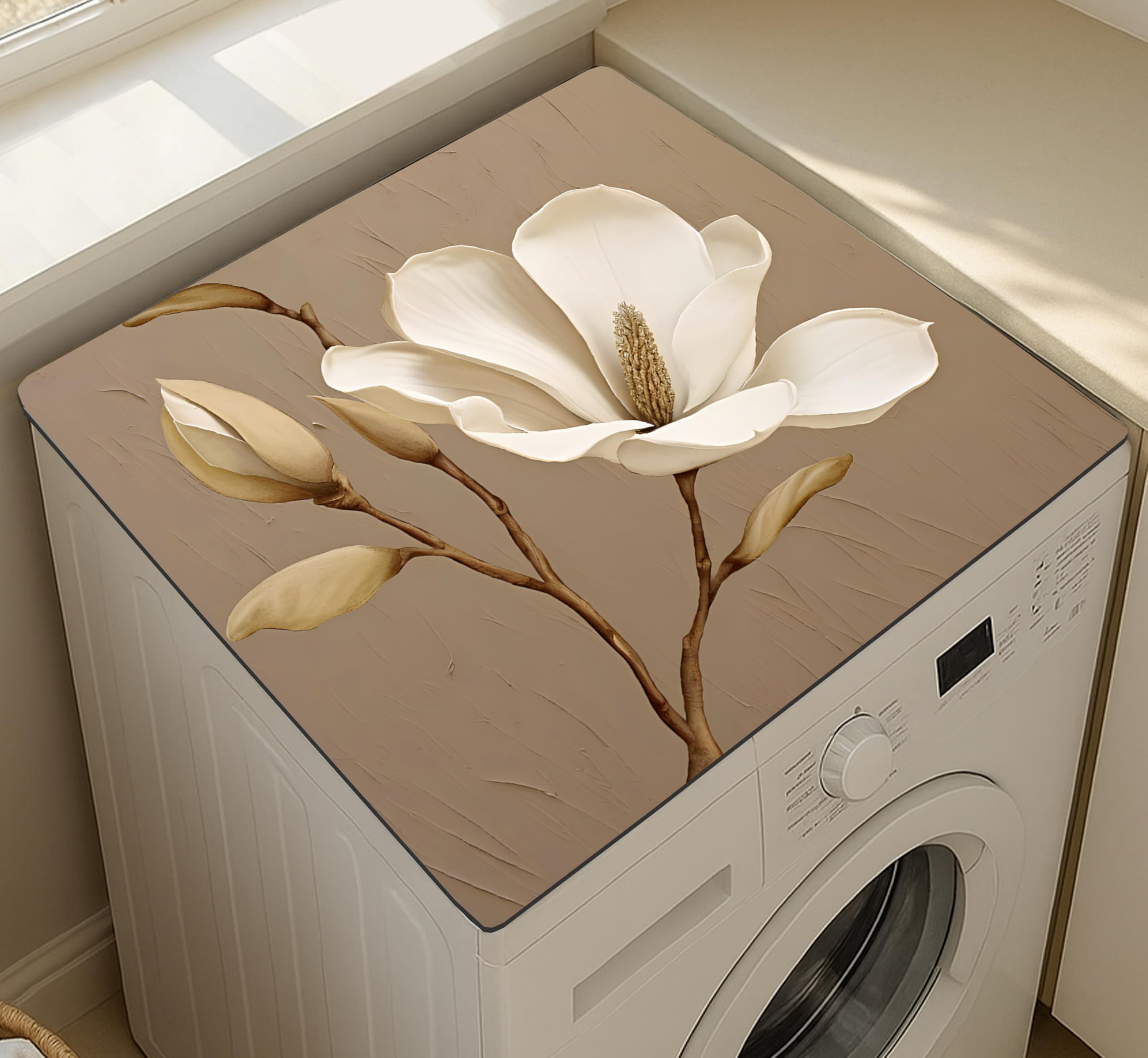 Yellow Weaves Washer & Dryer Cover for Top, 60 x 60 cm, Washing Machine Top Protector Mat for Kitchen/Laundary Room, Water Absorbing, Dustproof, Scratch Resistant & Non-Slip (Floral Brown)