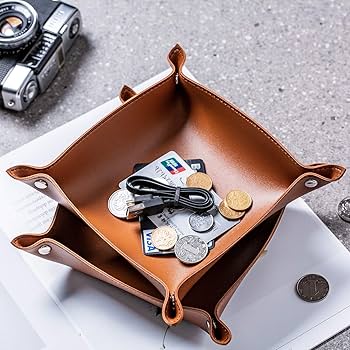 HiyyFloy Valet Tray Made Of PU Leather, Bedside Tray, Catchall Tray, Foldable Display Tray Organiser, Bedside Organiser For Bracelet, Headphones, Desk
