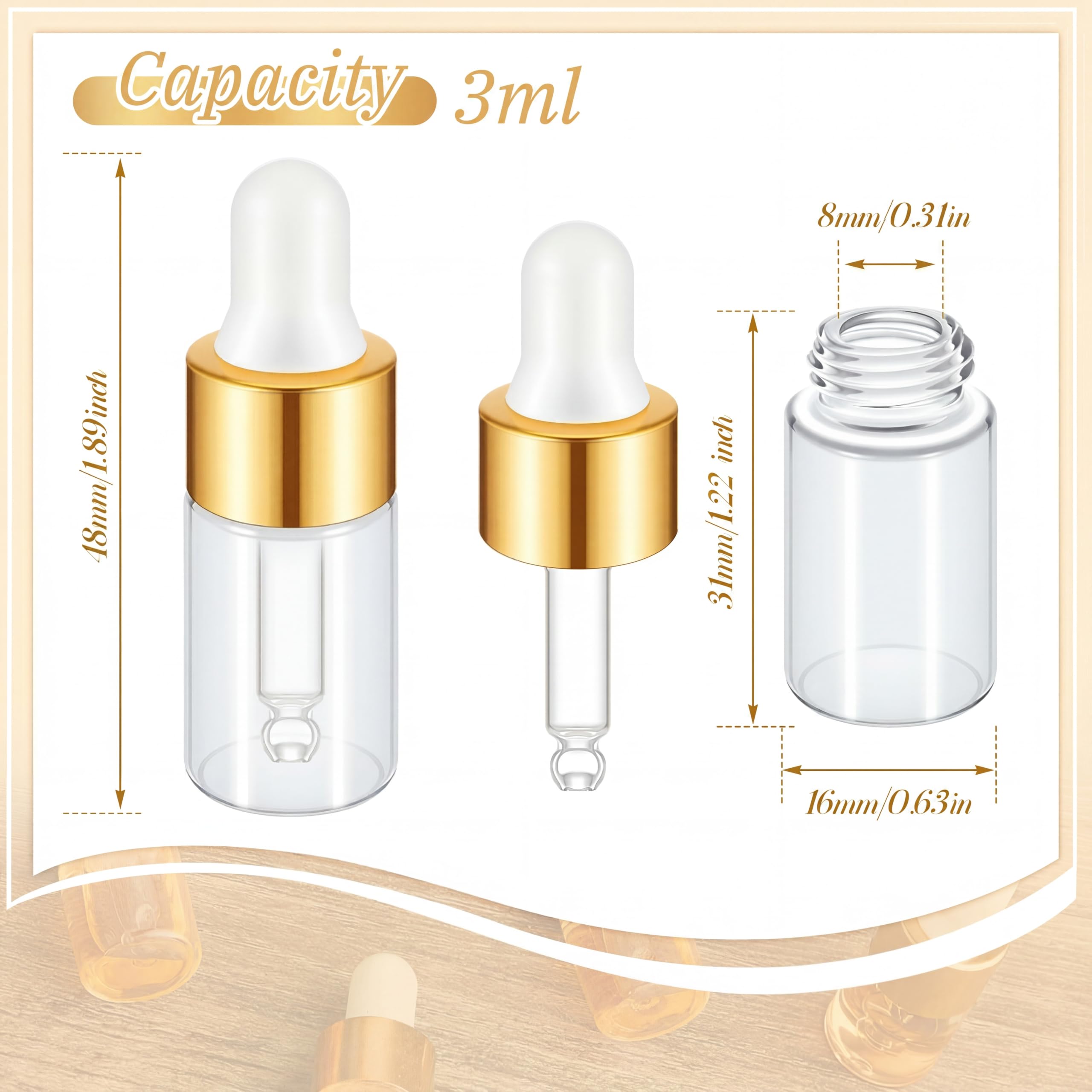 Didaey 200 mini botellas cuentagotas de vidrio, mini botellas cuentagotas de muestra, viales pequeños de muestra con tapa para viajes, aceites esenciales, perfume de muestra líquida cosmética