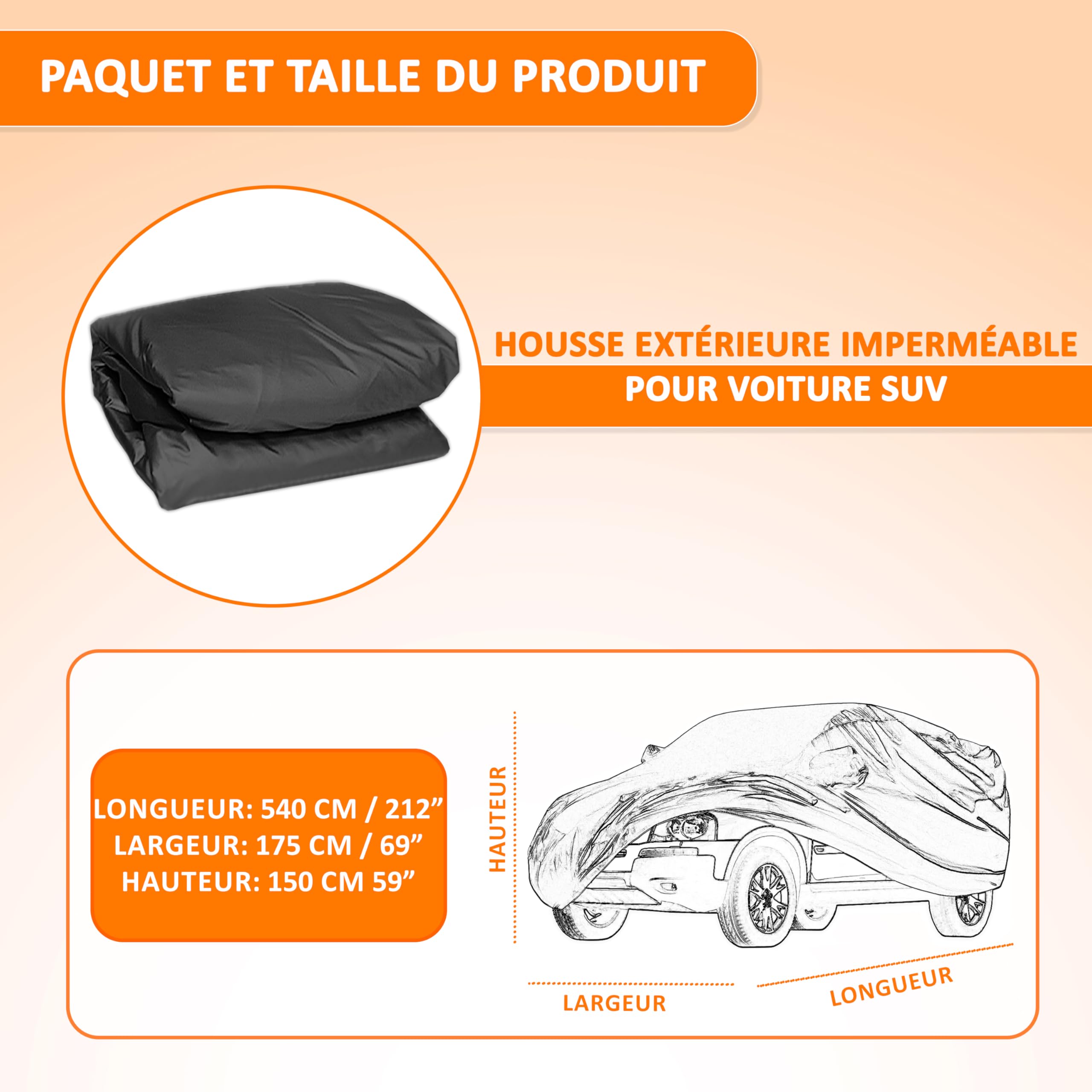 Bache SUV Convient à Tous Types de Véhicules - Van, 4x4, Camionnettes, Monospaces, Breaks, Voitures Familiales - Matériau PEVA