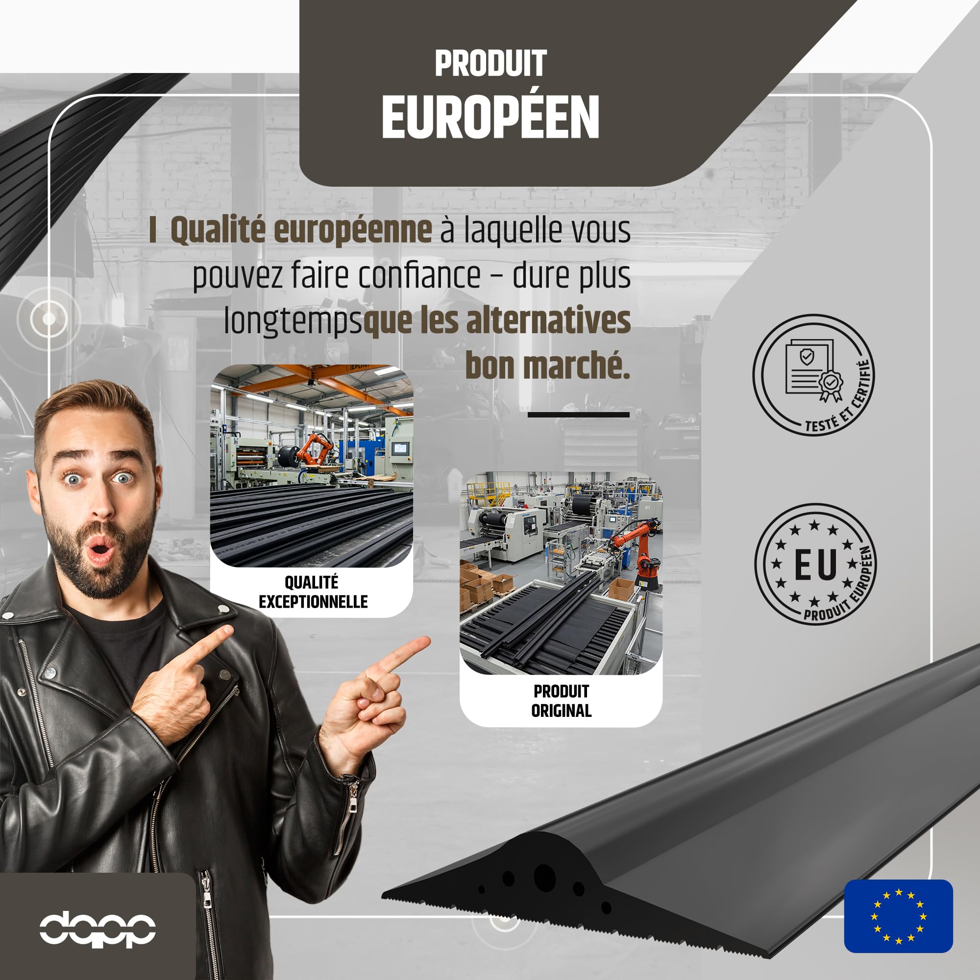 DQ-PP | JOINT DE PORTE DE GARAGE | 2,5m | 30mm x 160mm | noir | Scellage de sol | Seuil en caoutchouc EPDM | 3cm x 16cm