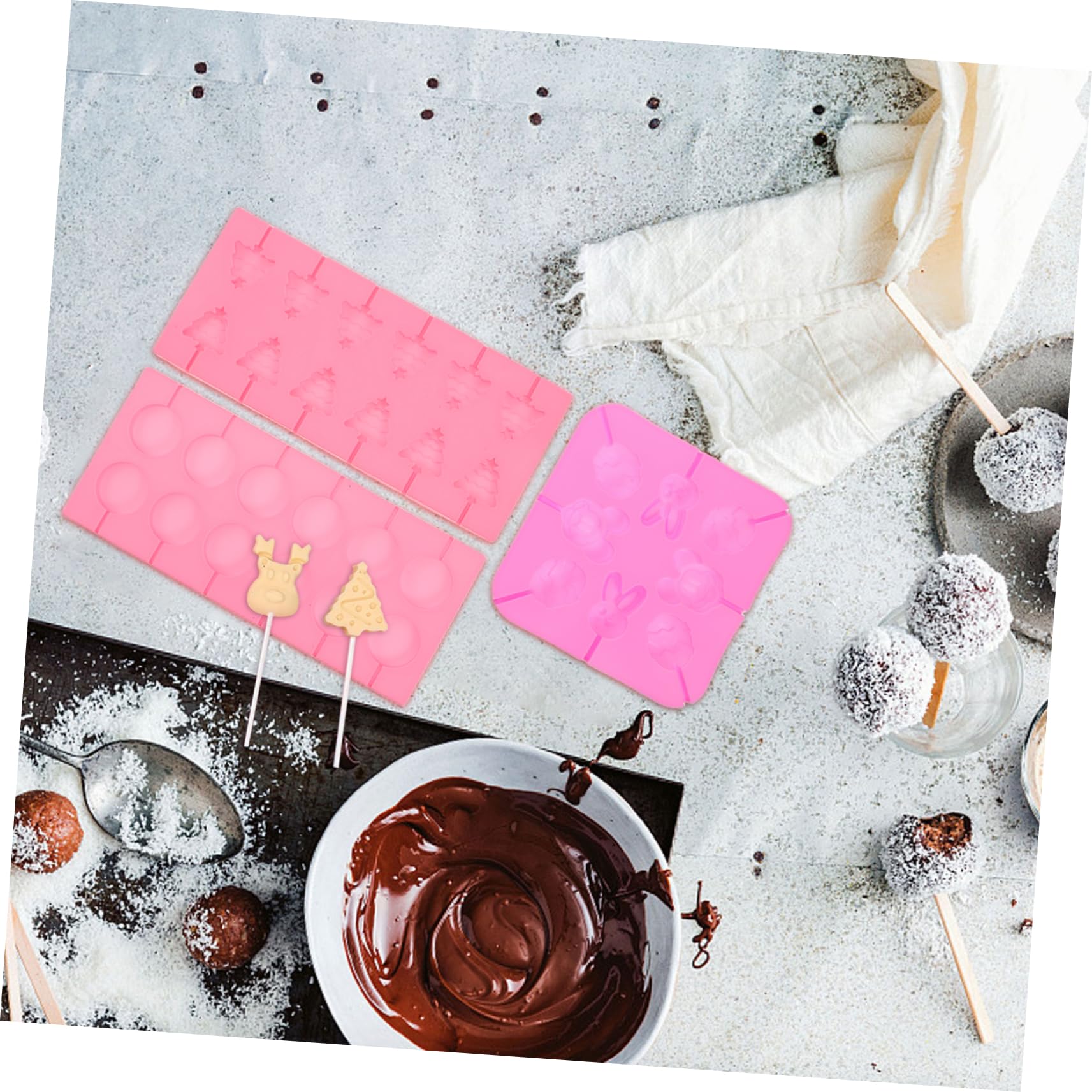Moule à Sucettes en Silicone de Noël 1 Set avec Bâtonnets