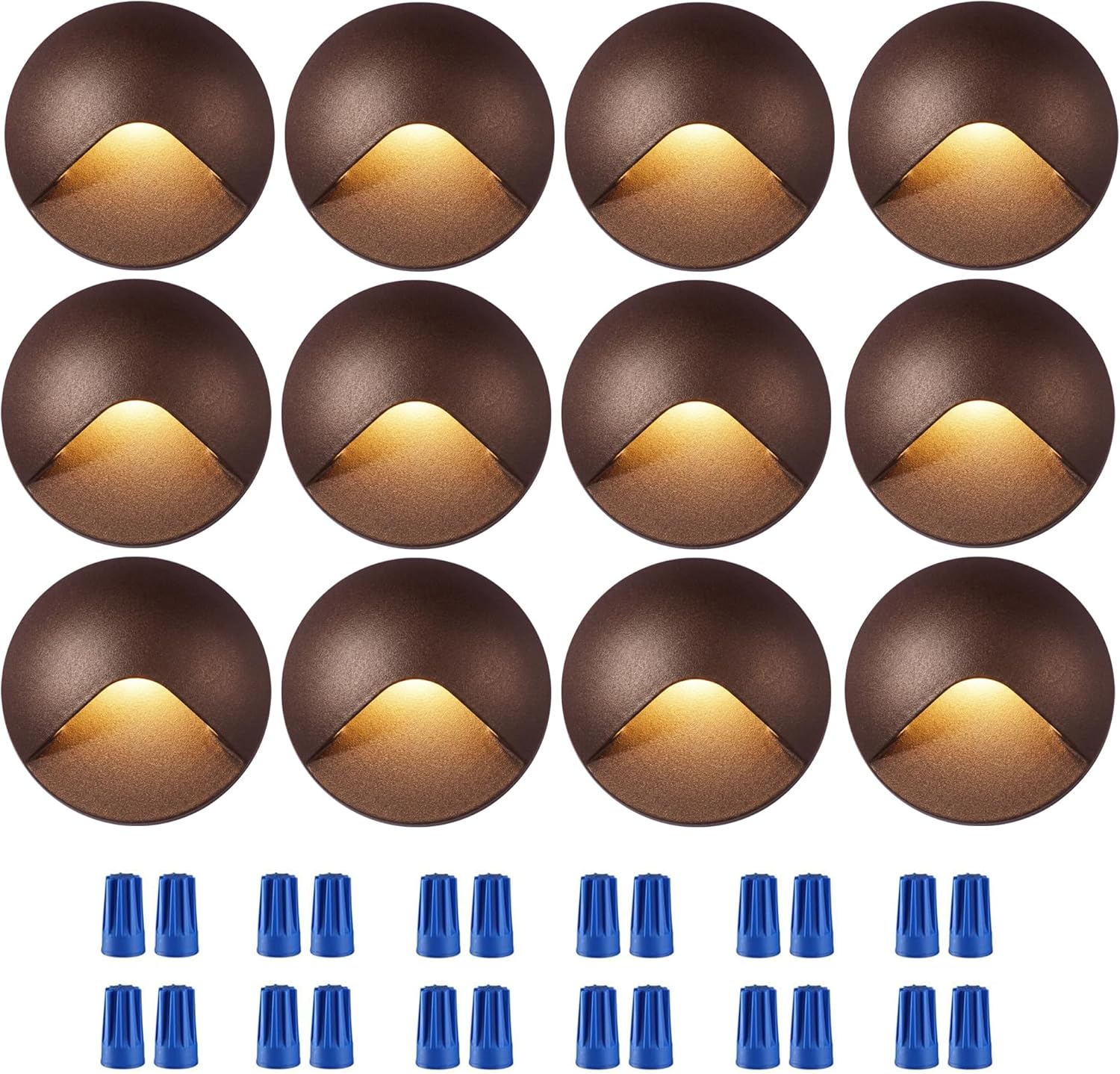 CLOUDY BAY [12 Pack] Anti-Glare Low Voltage LED Deck Lights - 12-24V Recessed Step Riser, IP65 In-Ground Outdoor, 2700K Warm White, Aluminum Housing, Oil Rubbed Bronze Finish