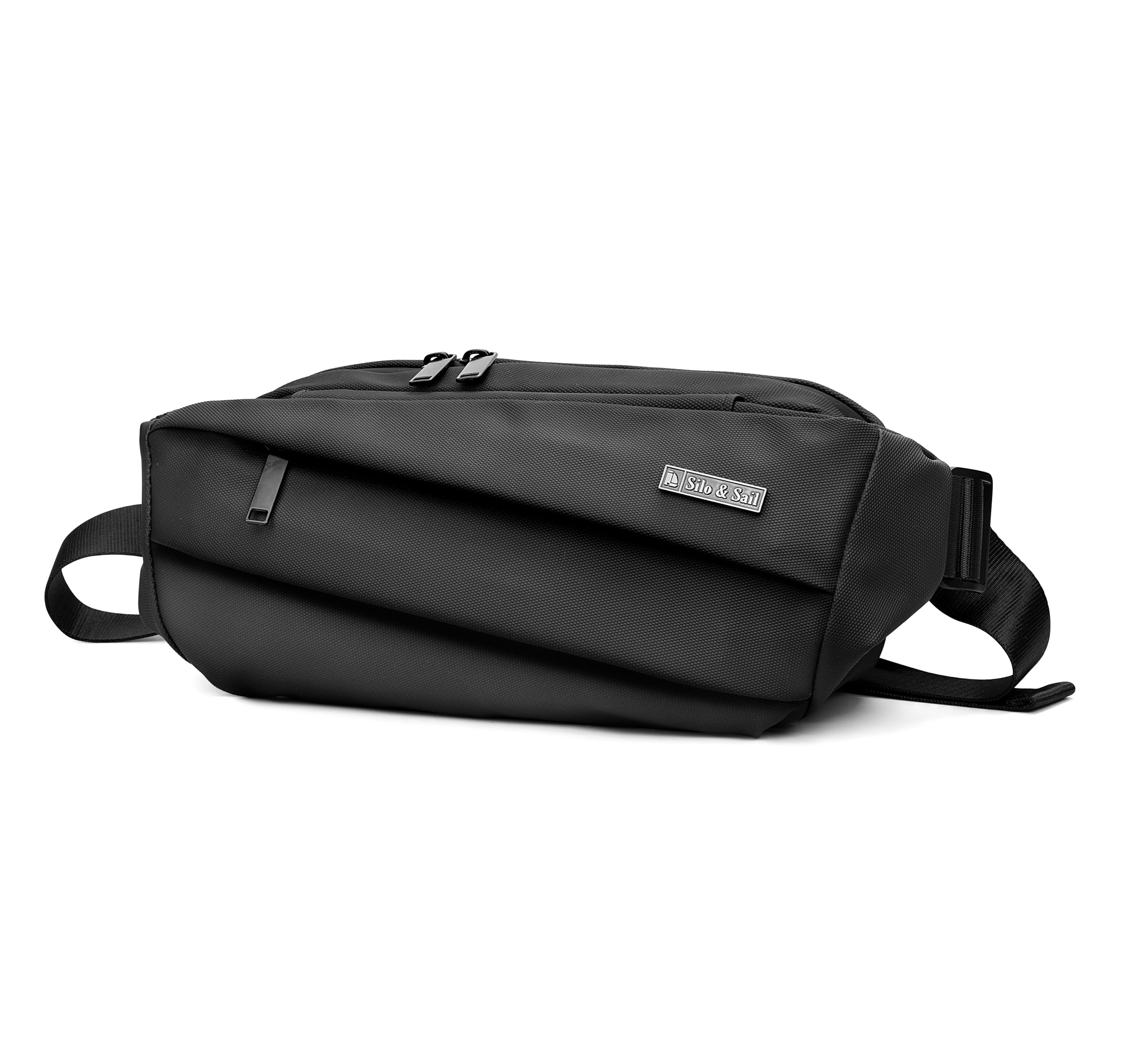 Sling Crossbody Waist Bag for Travel & Sports, Large Anti-Theft Passport Pouch, Water Scratch Resistant 3 Pocket Design, Stylish Unisex Fanny Pack for Men & Women- Black-image-9