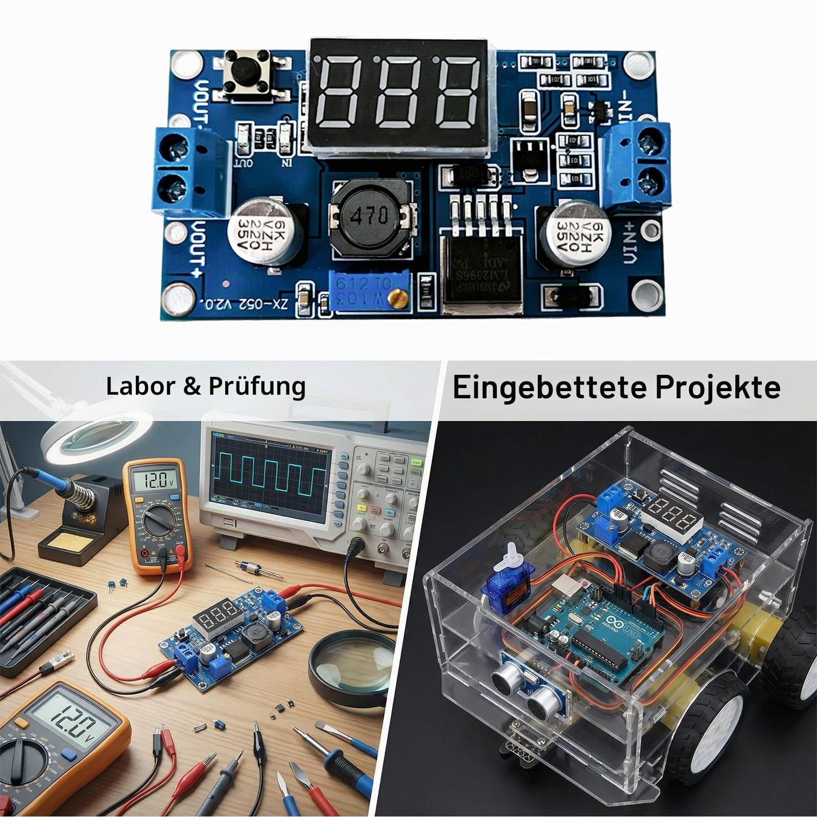 DC-DC Buck Voltage Converter Power Module, Einstellbares Step-Down-Modul, 36V 24V 12V bis 5V 2A, Stabiles Netzteilmodul mit LED-Anzeige, Hochpräzises Potentiometer, 2 Stück