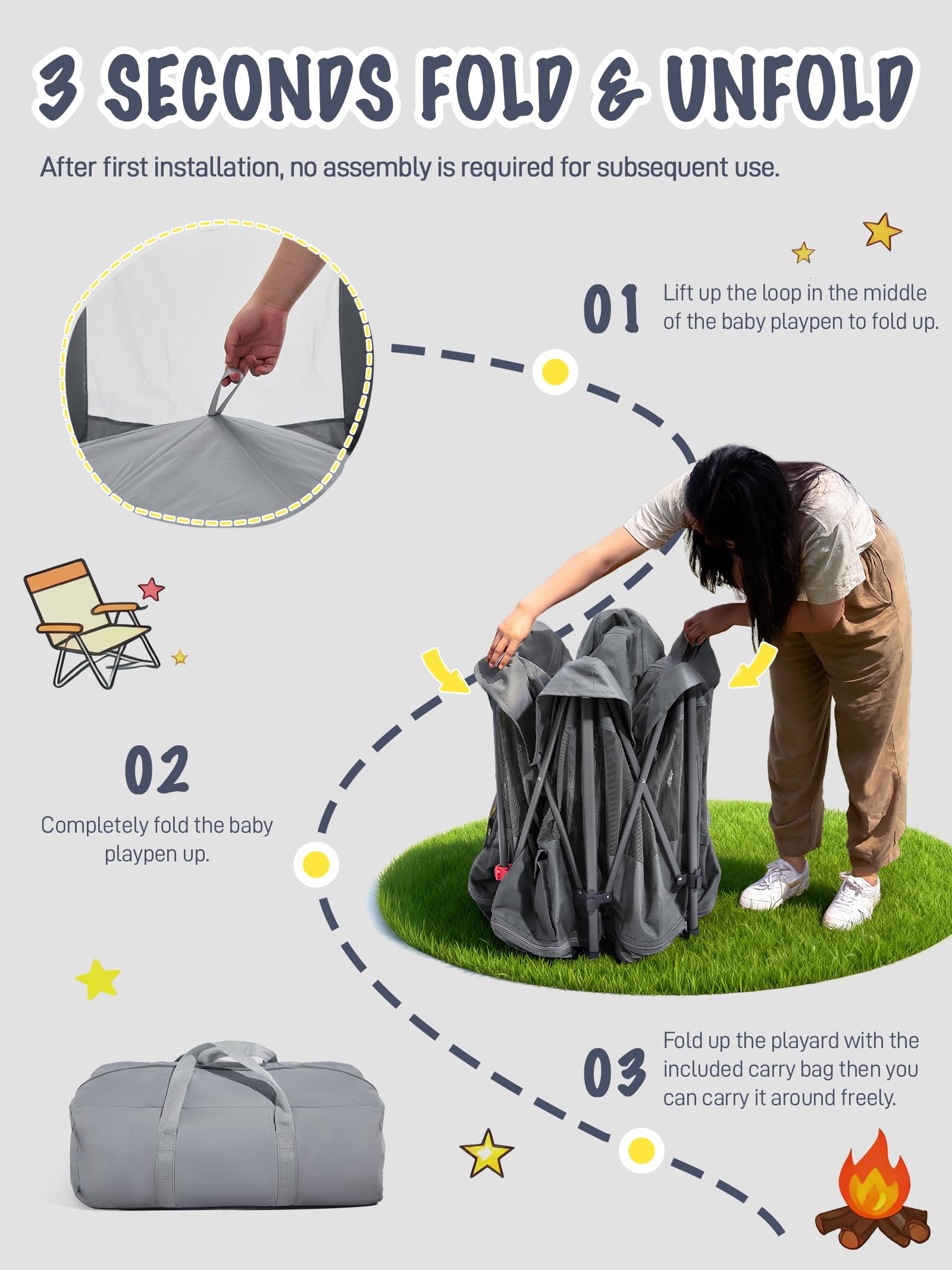 EVER ADVANCED Parque infantil plegable, color gris