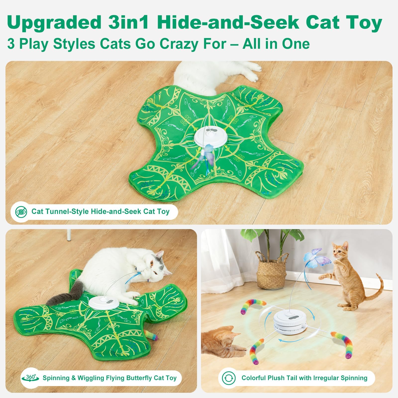 Interactive Rechargeable Hide and Seek Cat Toy with Fluttering Butterfly
