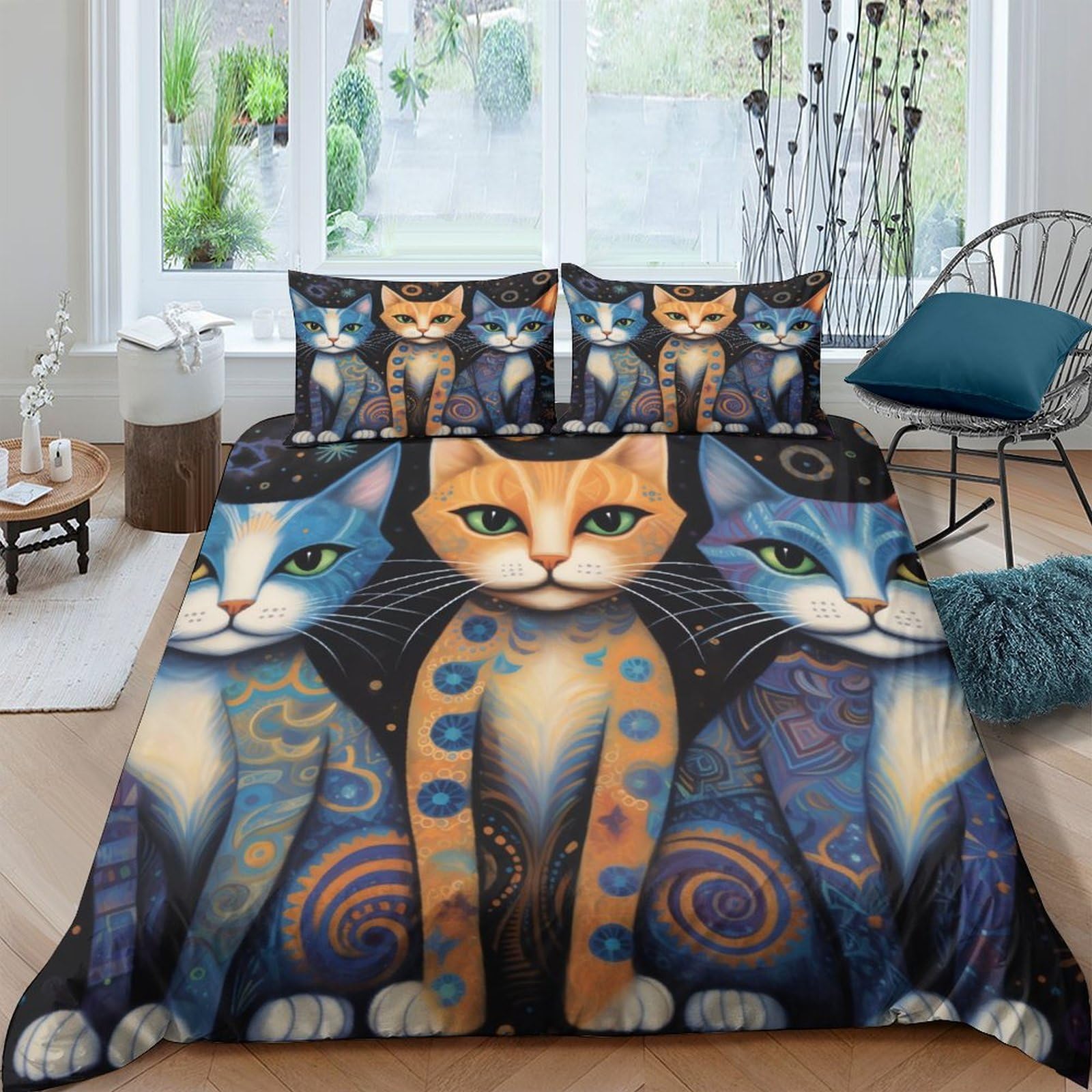 Ctjqhvkz Style-5 3D Printed Artistic Cat Pattern Fitted Sheet Microfiber Soft Anti-Slip Blue Abstract Bed Sheet For Bedroom Guest Room Single（135X200cm）