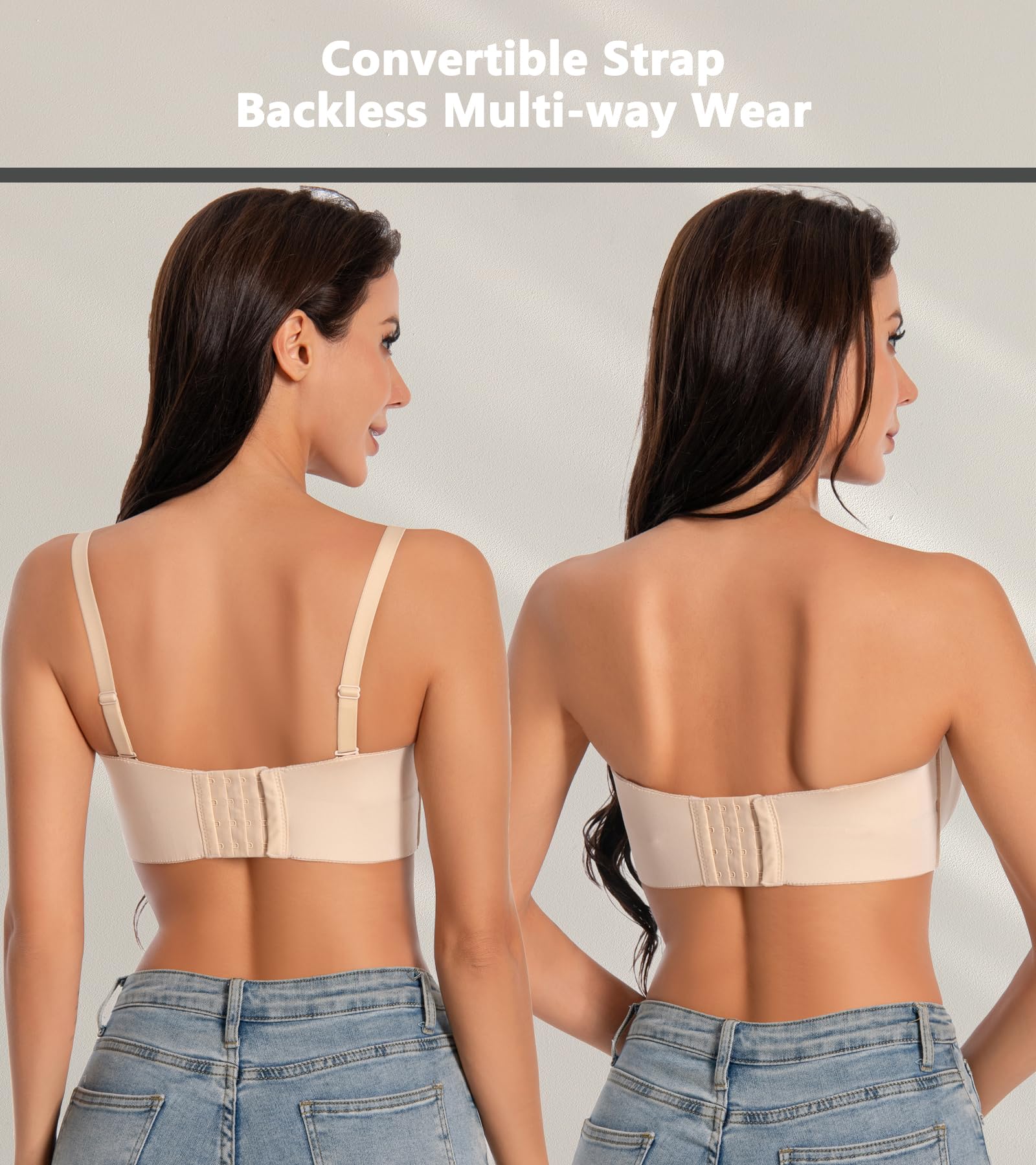 Reggiseno senza spalline, senza cuciture, da donna, senza spalline, taglie forti, con ferretto, non imbottito