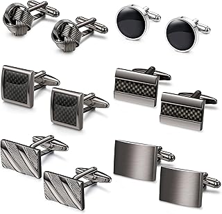 6 Pairs Cufflinks for Men Classic Cuff Links Mens Cufflinks Tuxedo Shirt Cufflinks for Wedding Groom Business Silver Black Cufflinks Set Father's Gift with Box