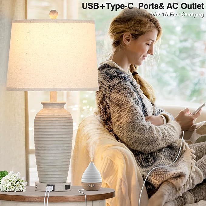 CINSARY Juego de 2 Lámparas de Mesa Touch con USB y Puerto AC miniatura 9