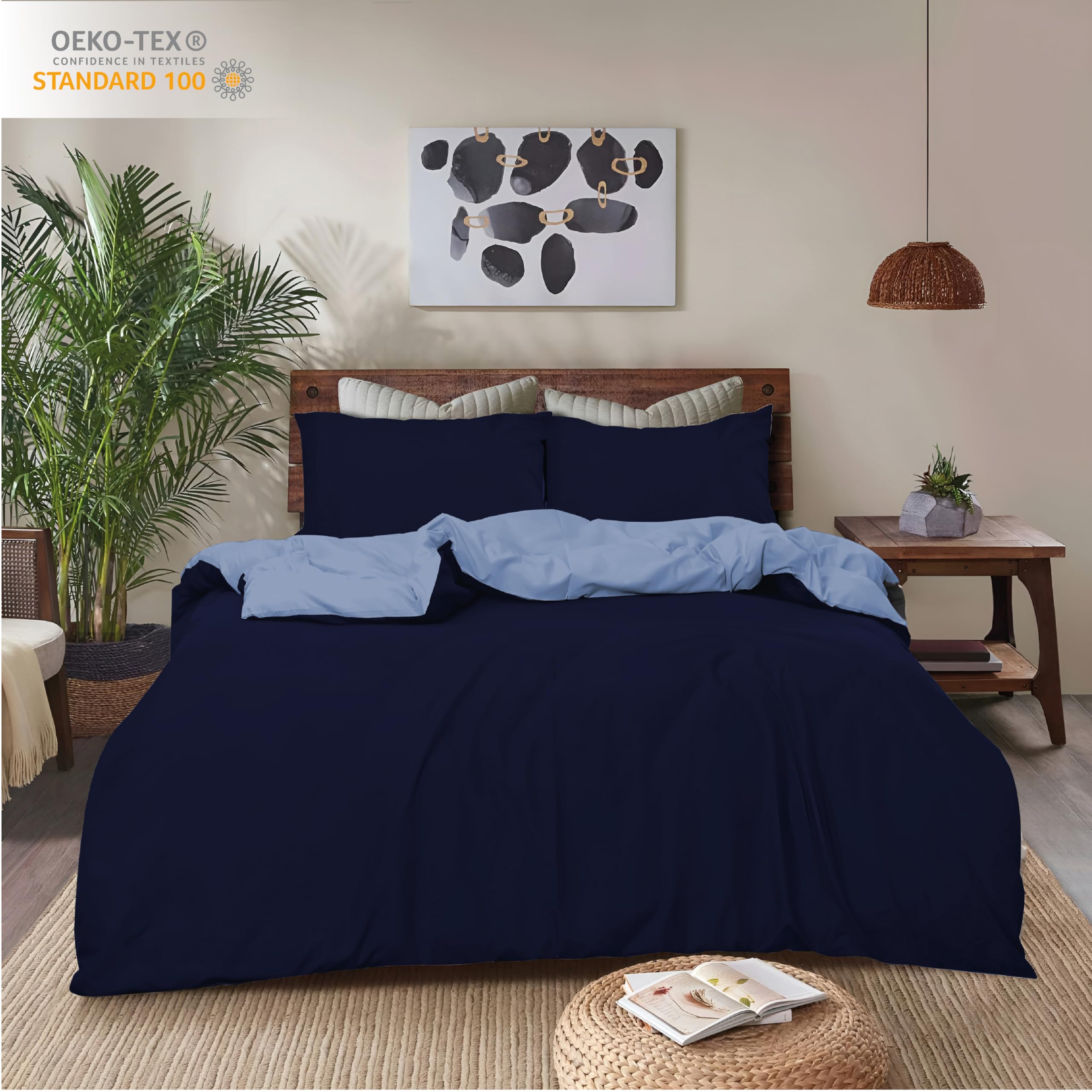 REHAN & CO Single Duvet Cover Sets โ Soft Brushed Microfiber Bedding โ Reversible Quilt Cover With Pillow Case (Navy/Blue)