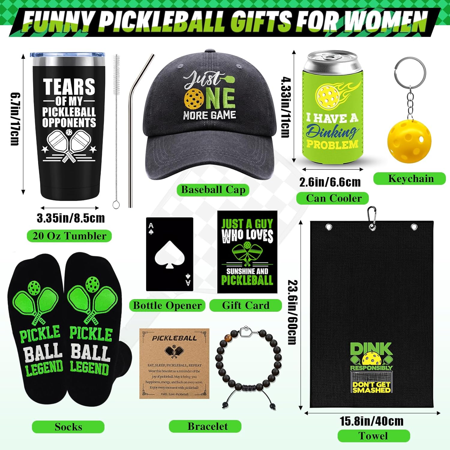 10 Pieces Pickleball Gifts for Men, Pickleball Lover Stuff with 20 Oz Tumbler Hat Socks Pickleball Towel Can Coolers Bracelet Keychain, Birthday, Christmas Gift for Pickleball Player, Pickleball Coach - Image 3