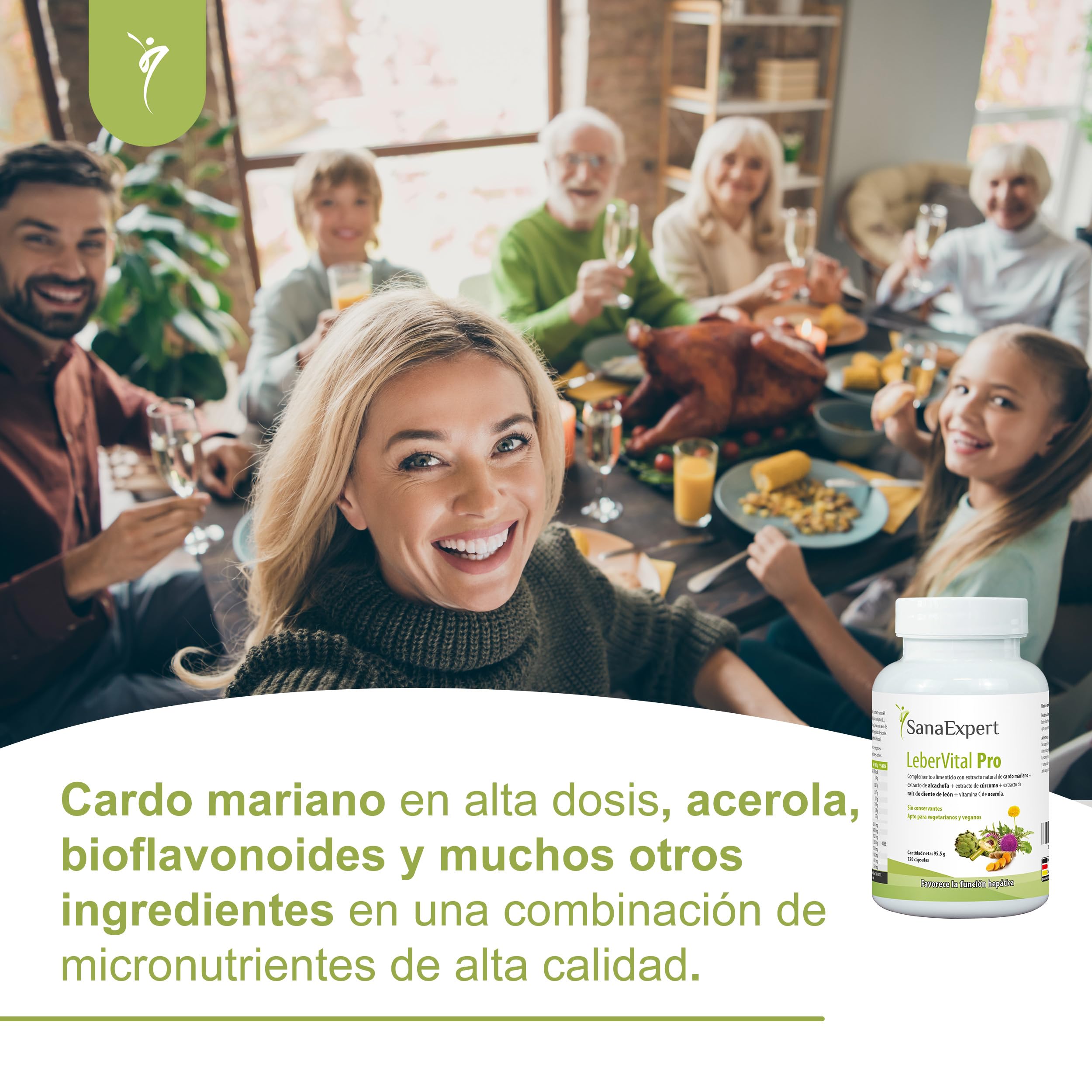 SanaExpert LeberVital Pro - Suplemento Natural para la Purificación y Salud Hepática - Con Cardo Mariano, Cúrcuma, Alcachofa, Raíz de Diente de León y Vitamina C - 120 Cápsulas - Fabricado en Alemania