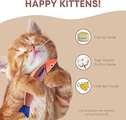 Miniatura 3 de Paquete de 3 juguetes para gatos, pez saurio con hierba gatera, sonido arrugado y felpa suave, juguetes interactivos de 9.5 pulgadas para gatos de