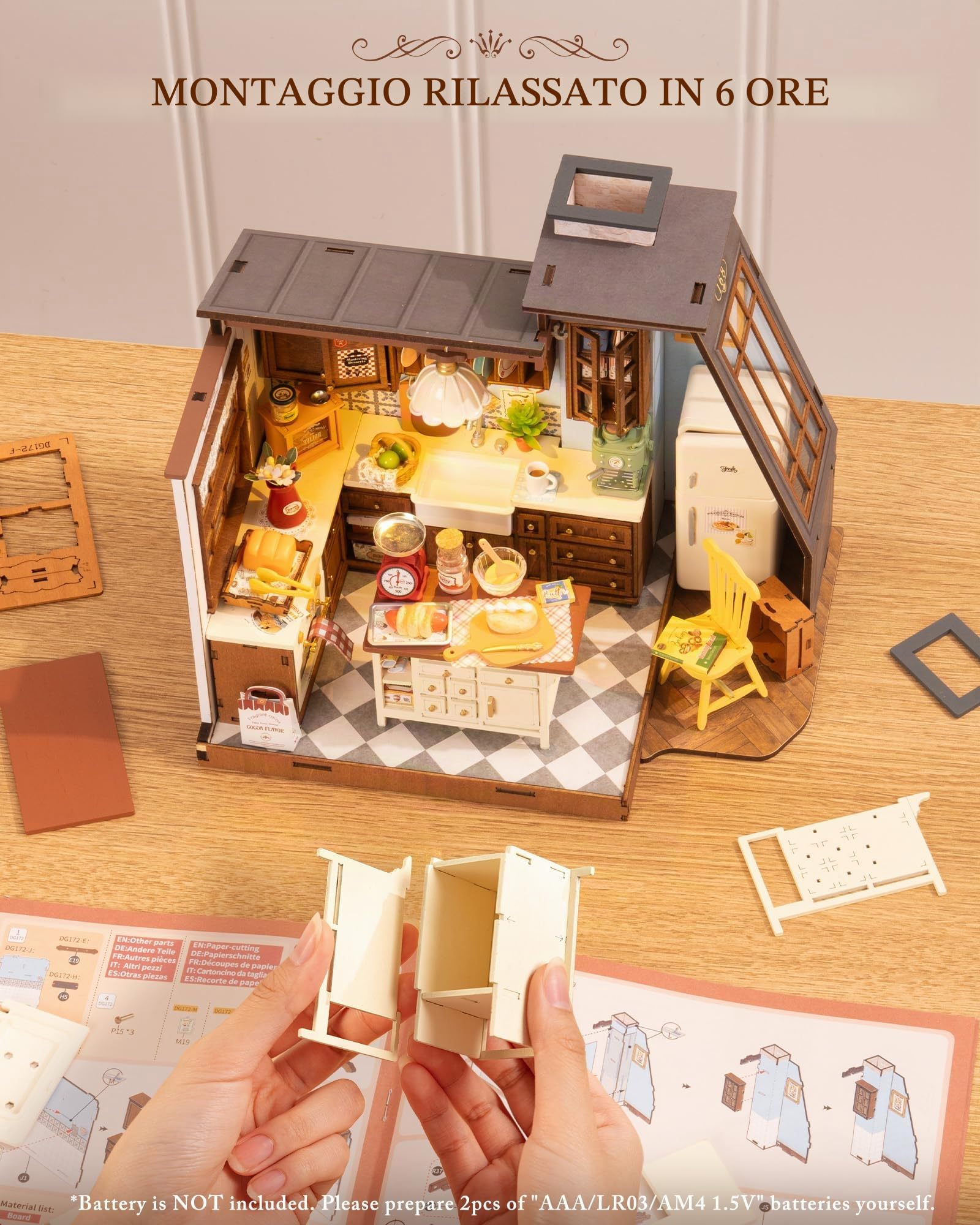 Rolife Casa delle Bambole Cucina da Forno Kit Fai-da-te Casa Miniatura Kit Modello Casa delle Bambole Miniatura Angolo Libreria Decorazione per la Casa Regalo di Compleanno