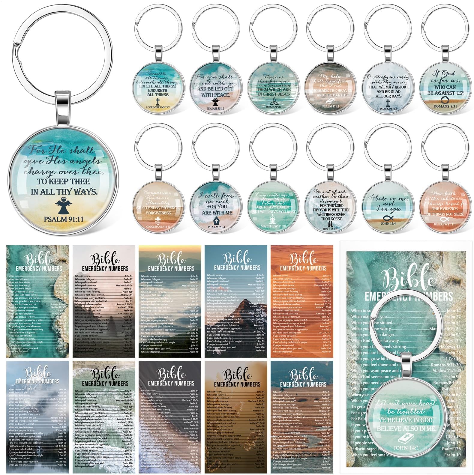 Christian Gifts Bulk Christian Keychain Bible Verse Emergency Number Bookmark Scripture Religious Card for Church