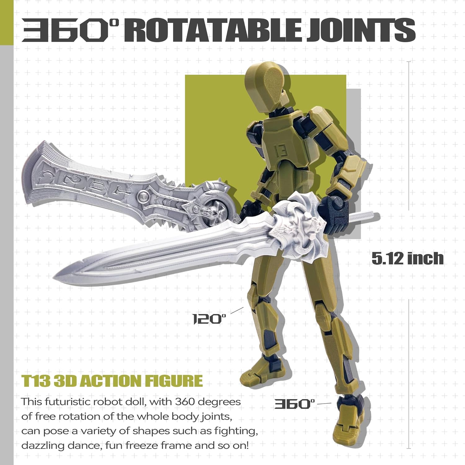 Assembly Completed T13 Action Figure Set,Dummy 13 3D Printed Toys,Titan 13 Action Figures,Premium Presents for Xmas,Birthdays,and Everyday Joy (Army Green)
