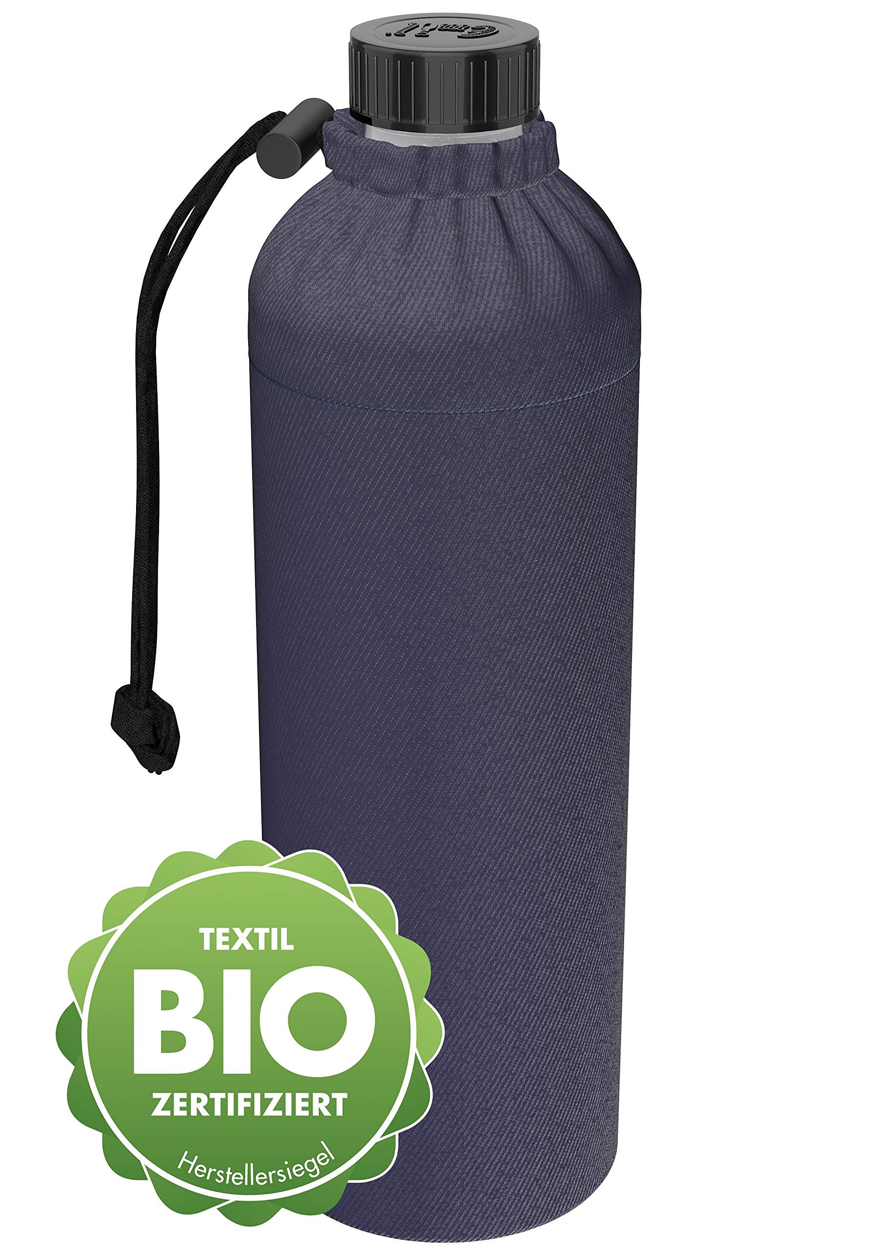 Emil Trinkflasche aus Glas für Mädchen & Jungen isolierte Glasflasche für Schule, Freizeit, Sport: Kinder & Eltern BIO Jeans 0,75l
