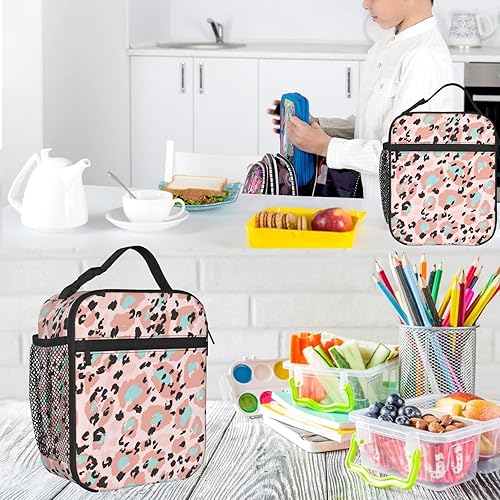 Miniatura 5 de Lonchera con diseño de rosetas de leopardo, bolsas de almuerzo aisladas para mujereshombresniñasniños, con asa desmontable, bolsa de comida