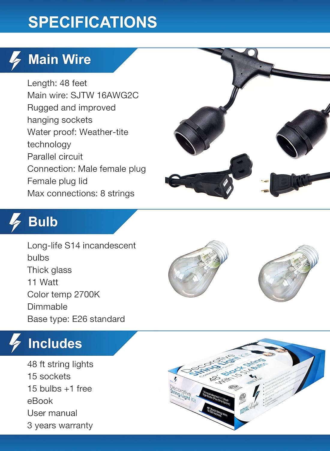 🛒 Crazy Deals RZSAIDA Light Outdoor String Lights 48 ft Thick Bulb with Hanging Sockets Weatherproof Commercial Grade Bistro Backyard Market Patio Cafe Porch Garden Deck Gazebo Pergola Balcony Exterior Strand Black Friday 🔥 RZSAIDA Light Outdoor String Lights 48 ft Thick Bulb with Hanging Sockets Weatherproof Commercial Grade Bistro Backyard Market Patio Cafe Porch Garden Deck Gazebo Pergola Balcony Exterior Strand