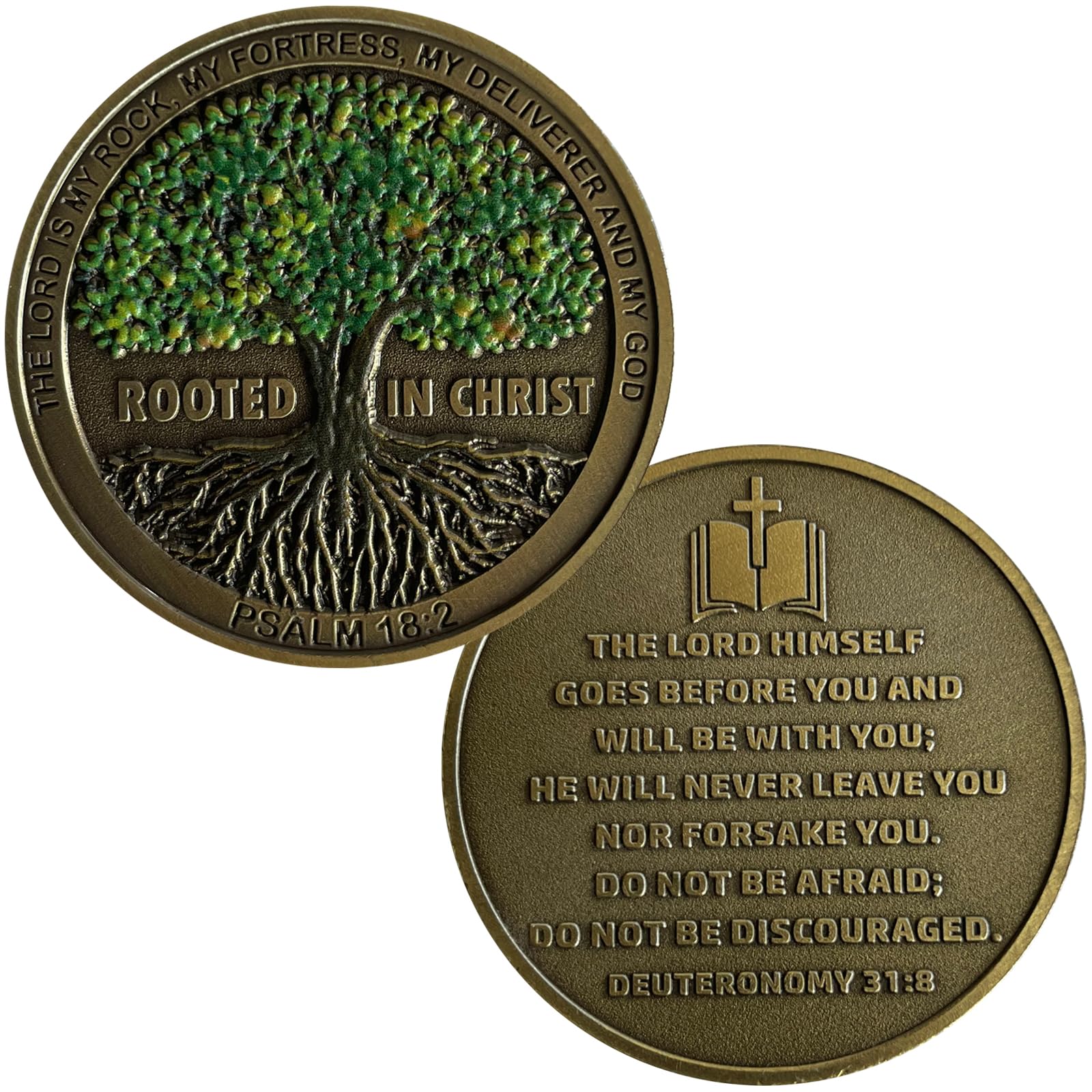 Rooted in Christ Solid Christian Challenge Coin Faith-Based Challenge Coin Bible Verse