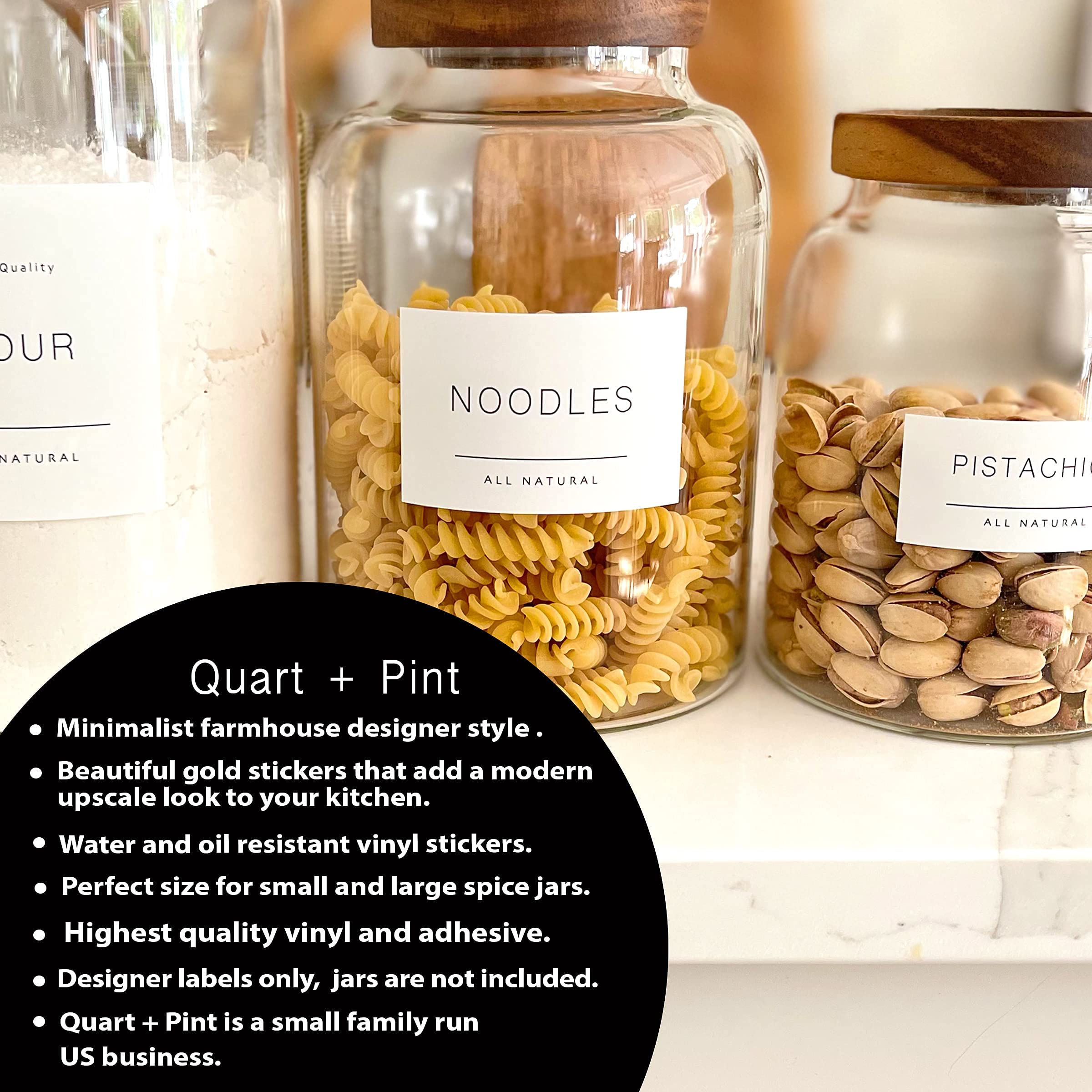 QUART + PINT 134 Kitchen Pantry Labels for Containers. Minimalist
