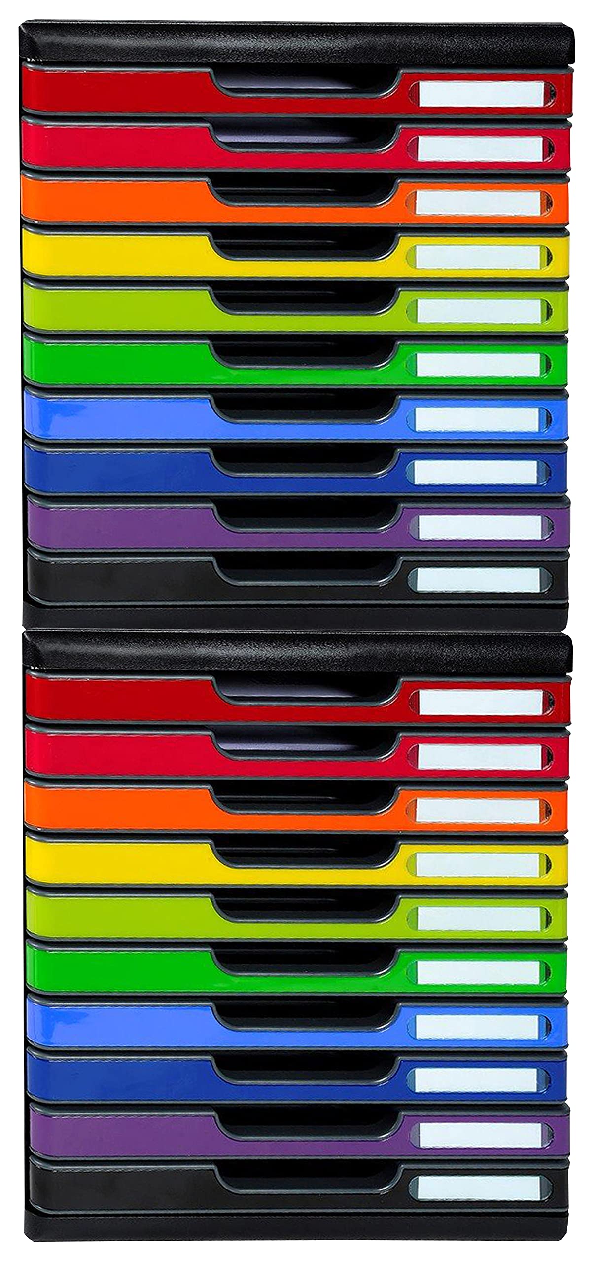 Exacompta - rif. 302798D - MODULO A4 - cassettiera da 10 cassetti chiusi per documenti A4+ - dimensioni esterne: Profondità 35 x larghezza 28,8 x altezza32 cm - Nero/multicolore lucido