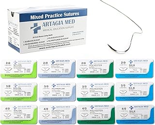 12 Pack of Medical Sutures with Needles for Suture Practice – with Variety of Suture Materials and Sizes | for Practicing Doctors, Medical Students, Veterinarians, Dental and Nursing | for Suture Practice and Education Only