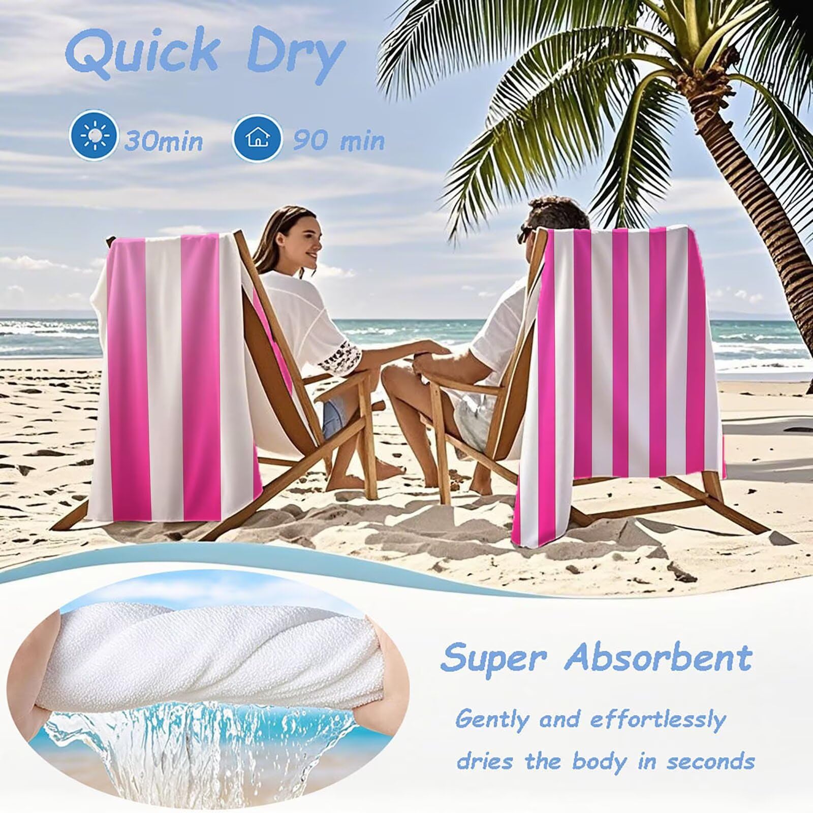Ręczniki z mikrofibry w paski, duży ręcznik plażowy, 100 x 180 cm, ręcznik sportowy, szybkoschnący, chłonny, ręcznik plażowy, mata plażowa, koc piknikowy na podróż, kemping, do wakacji M-793