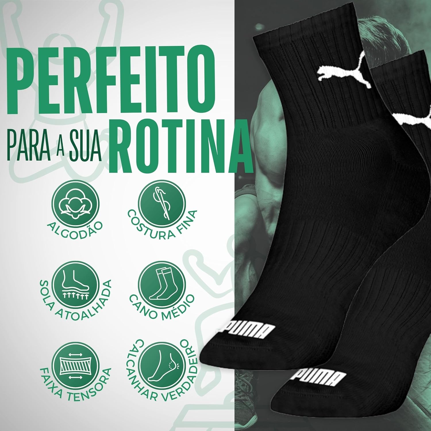 Kit 06 Pares Meia Puma Cano Médio Esportiva Everyday Algodão Adulto Unissex em promoção! Veja a oferta e mais achadinhos de Moda íntima 5 Hoje é o melhor dia para comprar Kit 06 Pares Meia Puma Cano Médio Esportiva Everyday Algodão Adulto Unissex com aquele preço maroto! Promoção! Aproveite a oferta! 5
