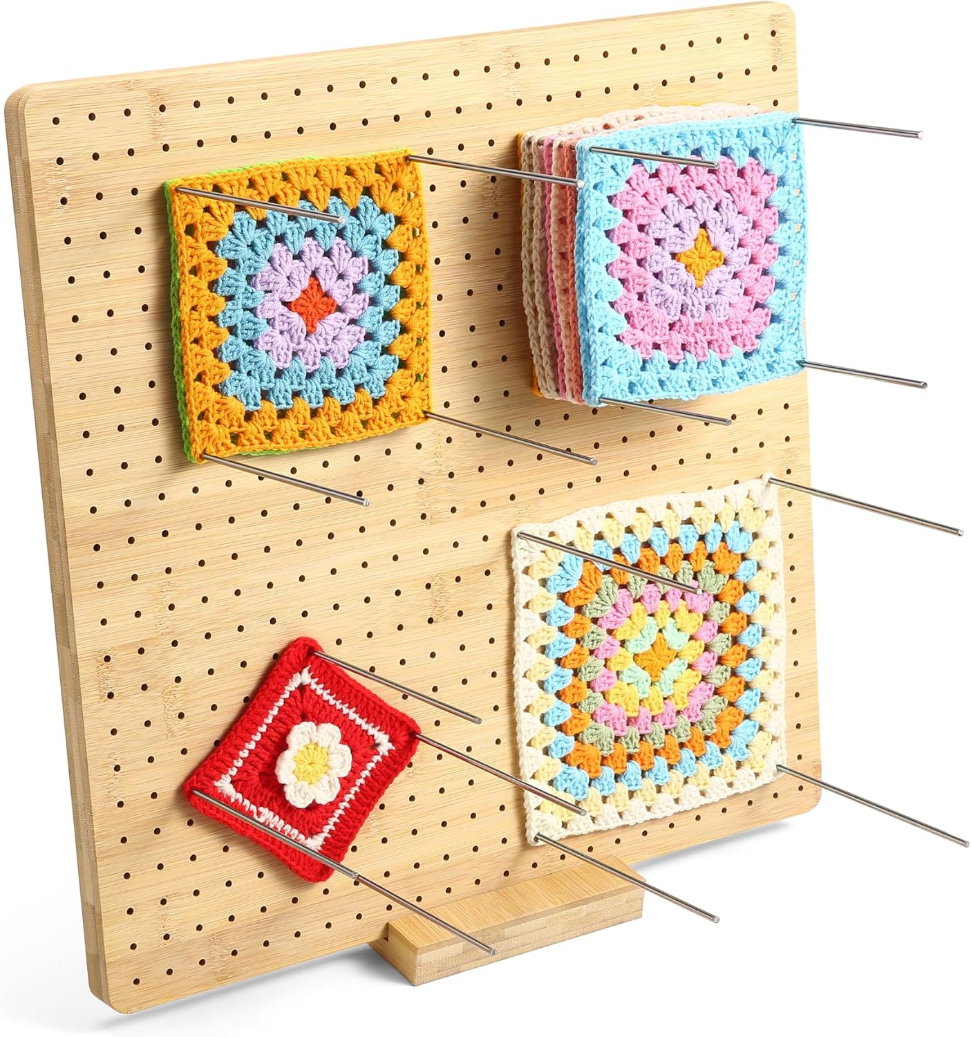 15.5 * 15.5 Inches Crochet Blocking Board with 30 Pins, Bamboo Blocking Mats for Knitting & Crochet Projects, Gift for Granny Squares Lovers, Beginners