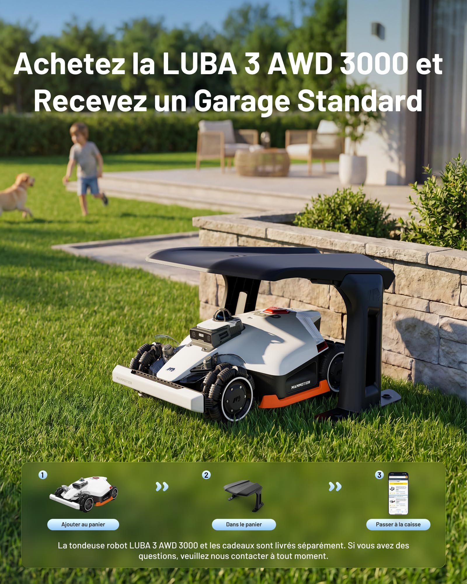 MAMMOTION LUBA 3 AWD 1500 Robot Tondeuse avec Garage Standard — vue 2