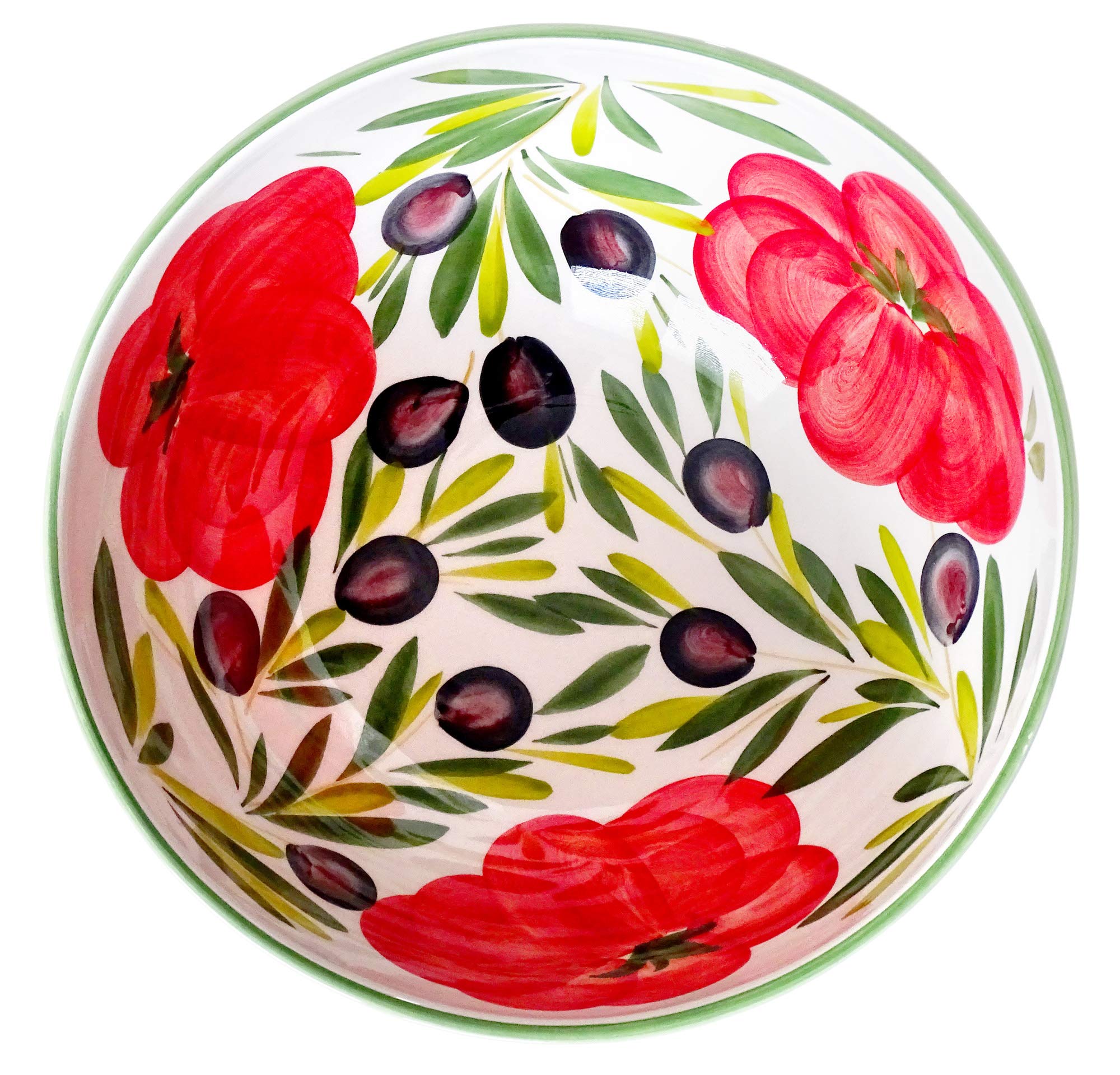Lashuma Ciotola rotonda 26 cm, in ceramica italiana pomodoro – oliva, grande insalatiera fatta a mano