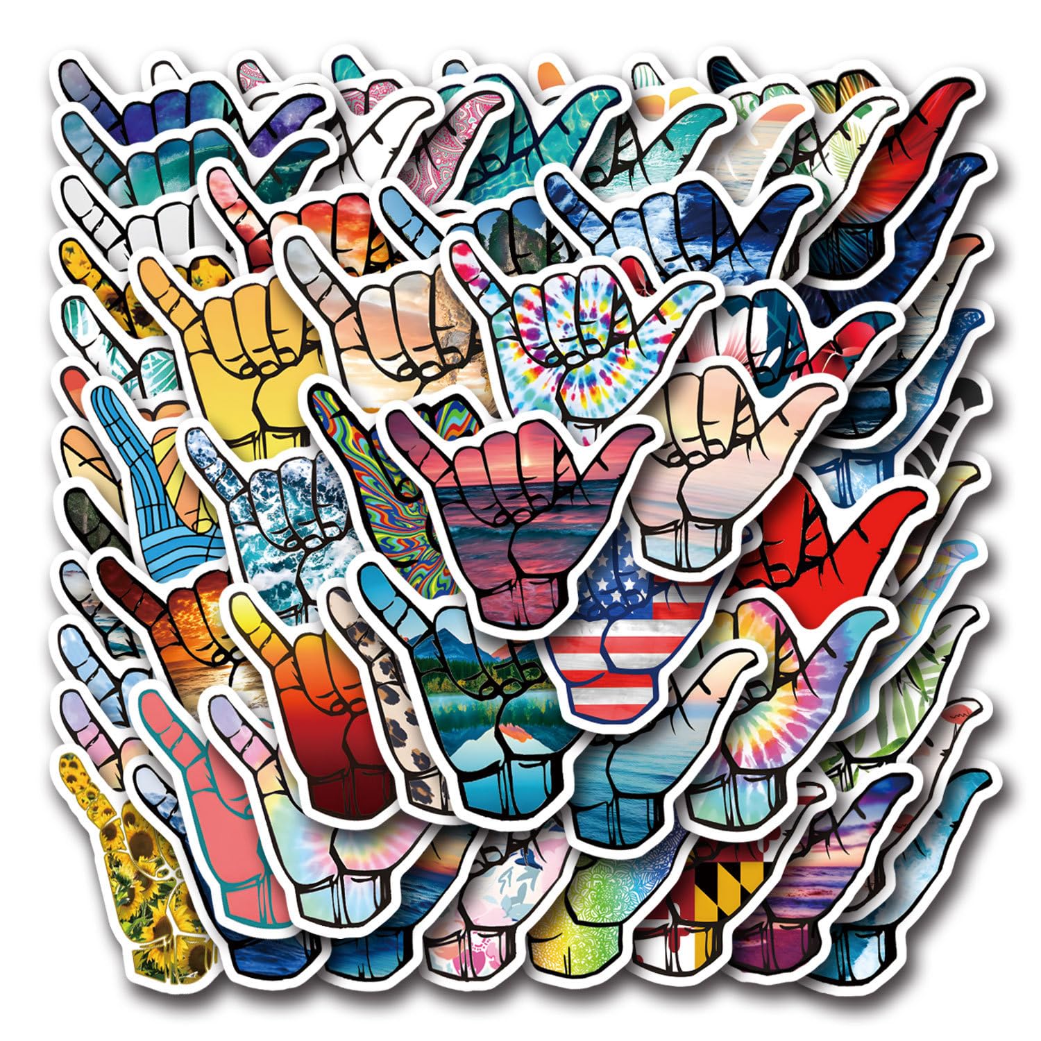 Tuyatezhi Girls 55 Pcs Shaka Stickers For Children Teens Boys,Gesture Stickers For Bicycle,Skateboard,Laptop Water Bottles,Computer,Waterproof Vinyl For Wall,Graffiti Stickers
