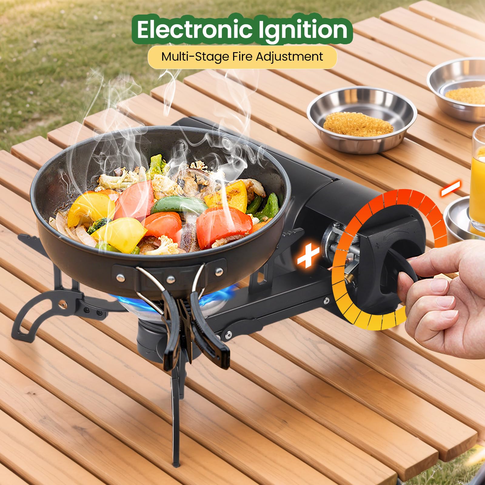Réchaud de camping pliable, 2800 W, réchaud à cassette au butane portable avec sac de rangement, brûleurs à gaz pliables pour camping, pique-nique, randonnée, voyage